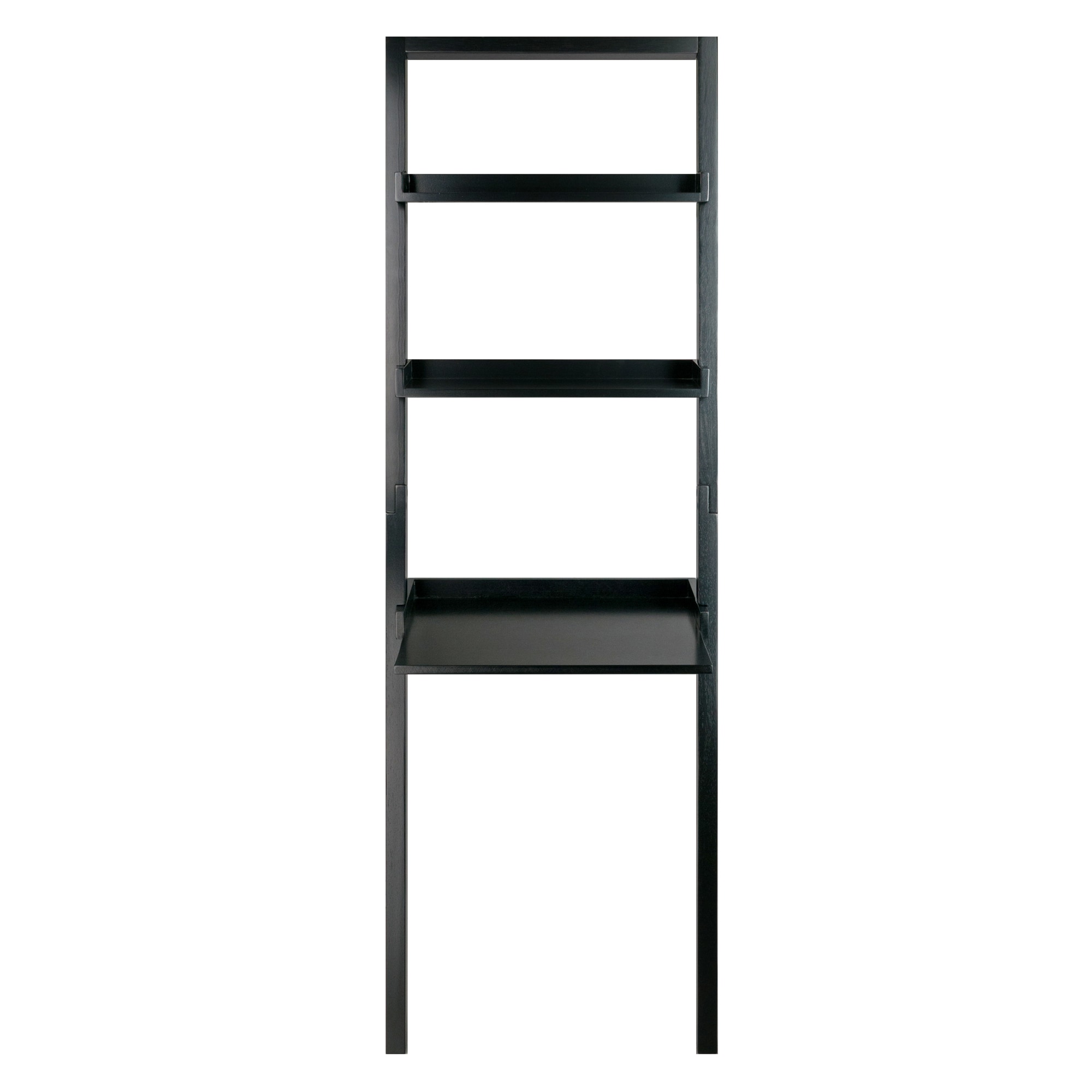 Sleek Black Wood Composite Leaning Desk with 2 Shelves