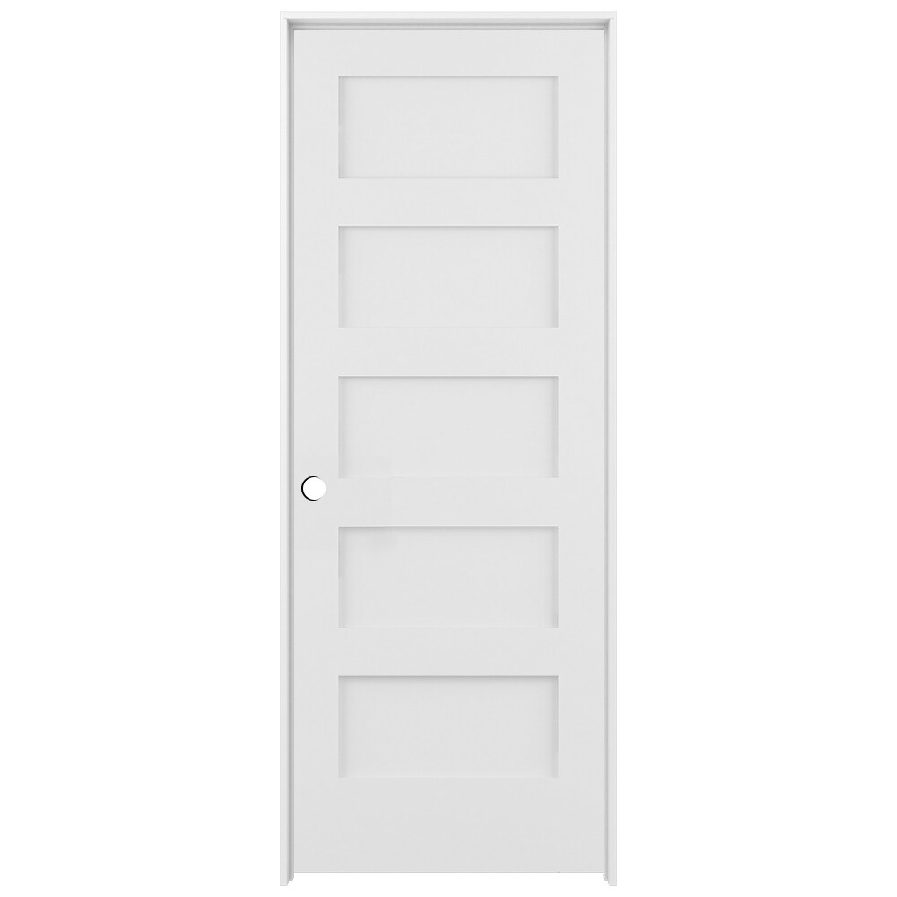 32-in x 80-in White Solid Core 5-panel Equal Right Hand Smooth Prefinished Pine Wood Flat Jamb Single Prehung Interior Door | - RELIABILT LO1369689