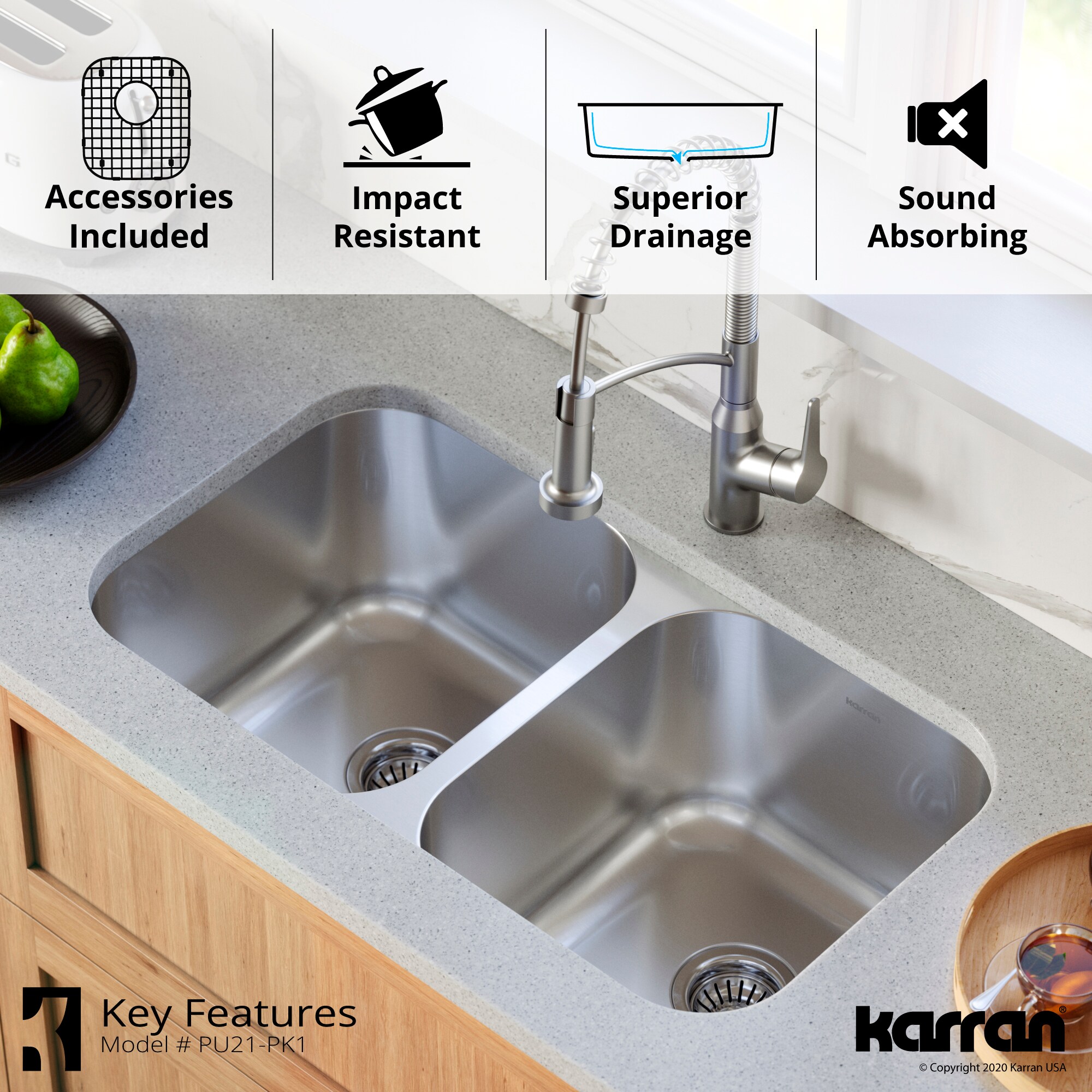 Karran Quartz Black 32 in. 50/50 Double Bowl Composite Undermount