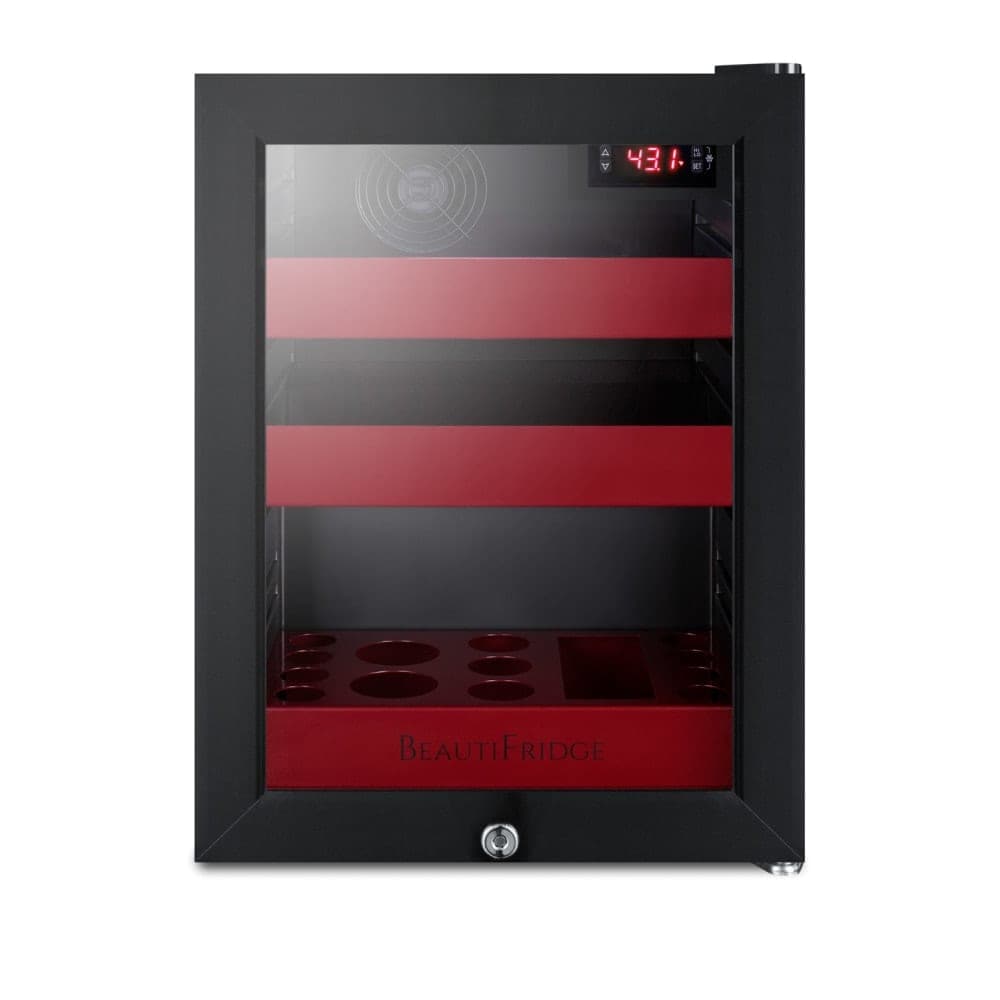 Summit LX114L BeautiFridge 14 Inch Wide 0.85 Cu. ft Compact Freezerless Refrigerator with LED Light and Removable Trays #LX114LR