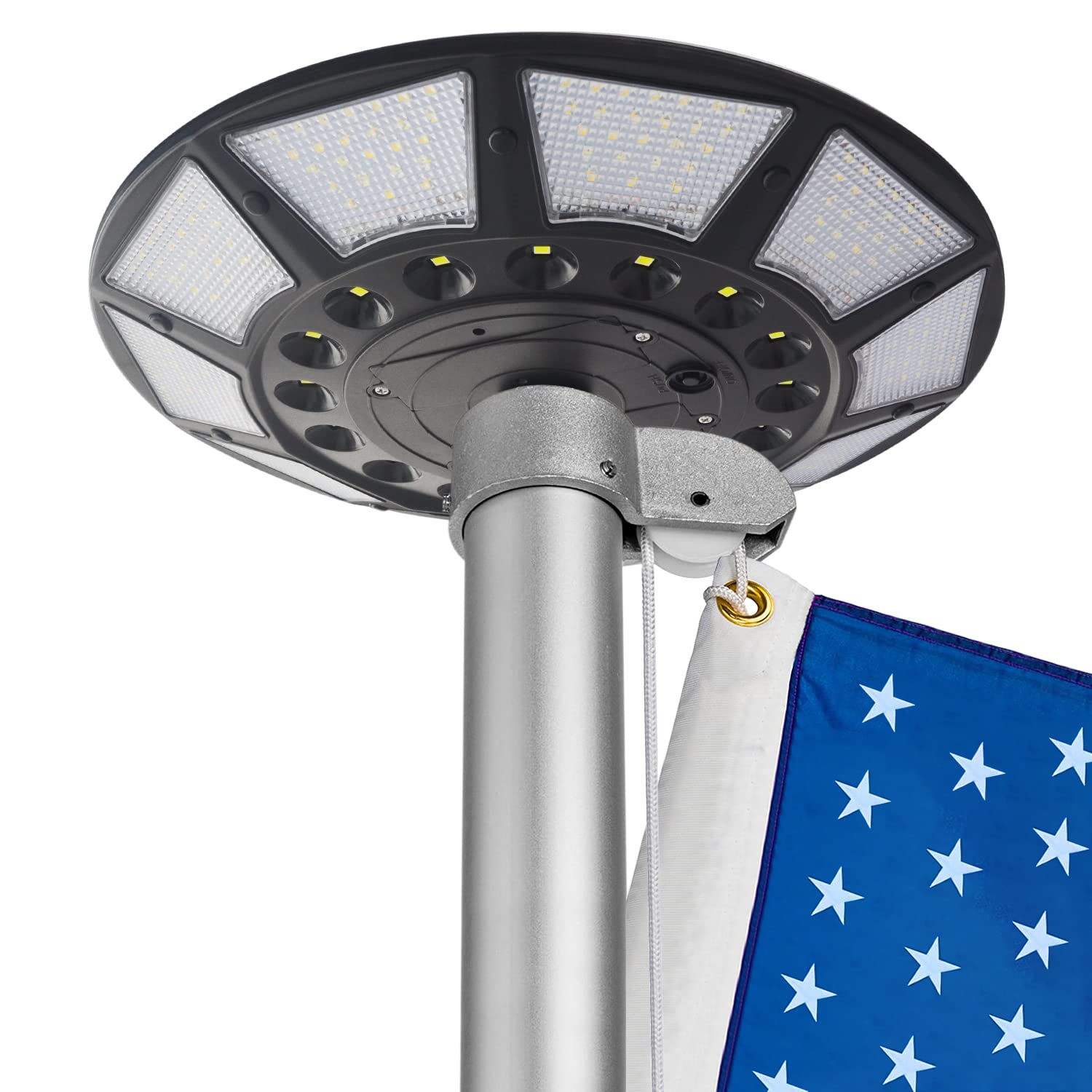 Afoxsos  Solar Flag Pole Light 566 LEDs 6000lm Up to 20 Hours Runtime 100 Percent Coverage Fits 15 to 30 Foot Poles for Outdoor Use 1 Piece