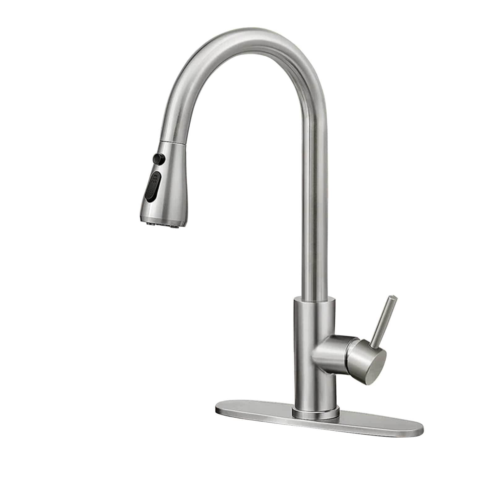 BYH B-KF001-BN Brushed Nickel Single Handle Deck-mount Pull-down Kitchen Faucet with Sprayer ( Deck Plate Included )
