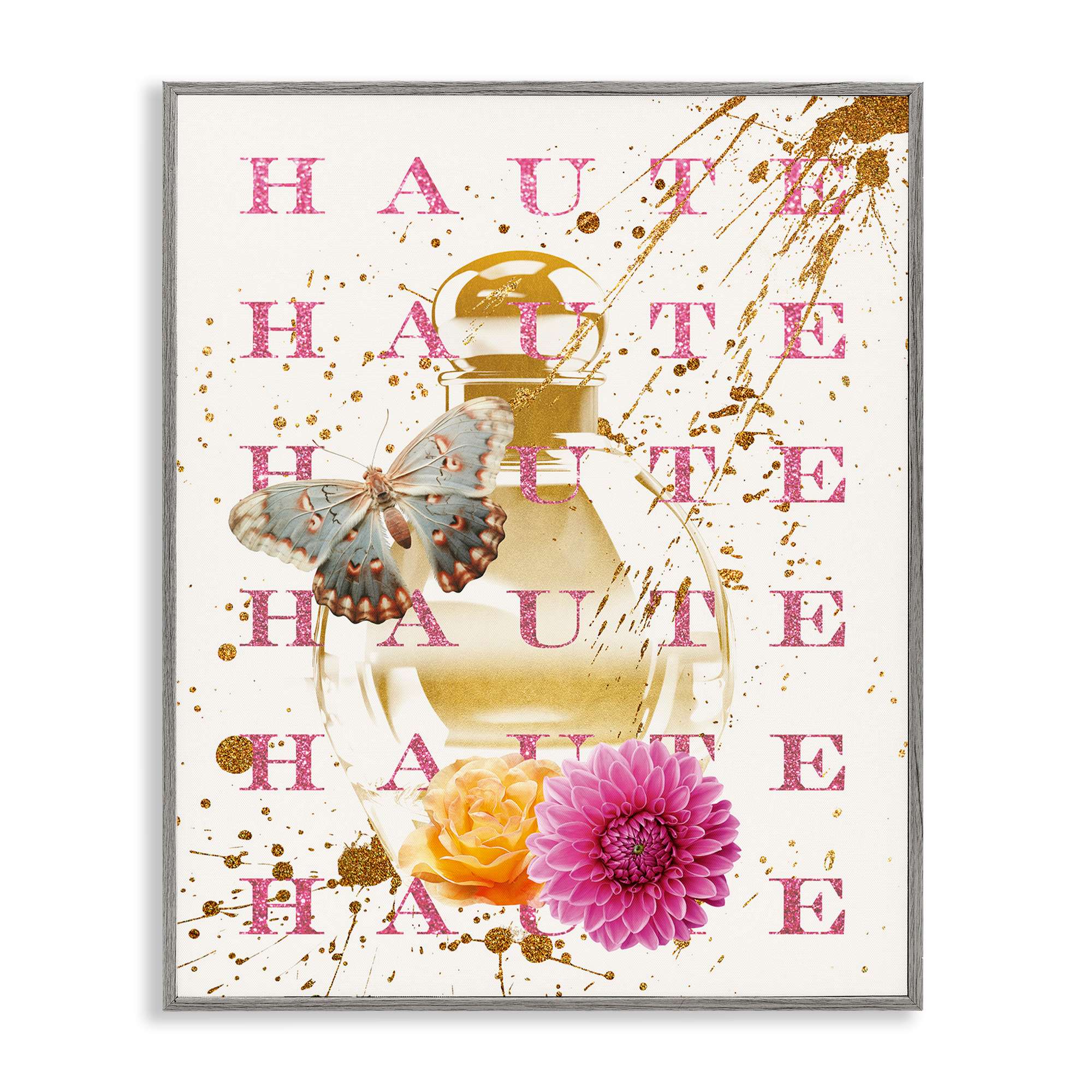 Stupell Industries BS-181-GFF-16X20 Haute Perfume and Gold Splatter Gray Framed Giclee Art By Susan Arnot 16 x 20