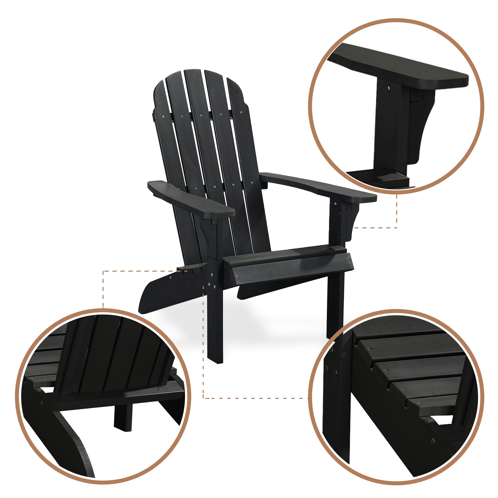 PolyTeak Element Black Plastic Frame Stationary Adirondack Chair