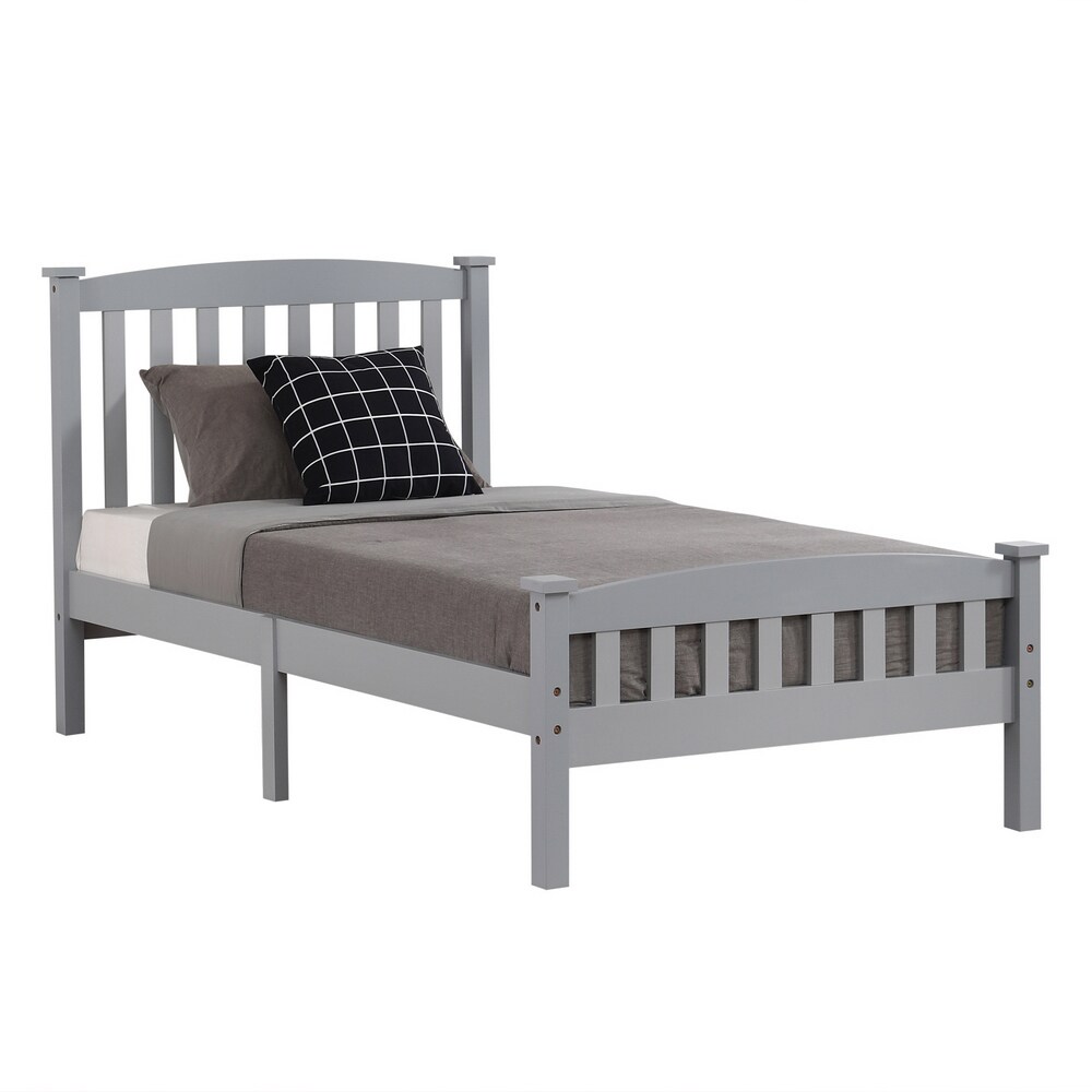 Winado Contemporary Gray Twin Bed Frame with Wood Headboard and ...