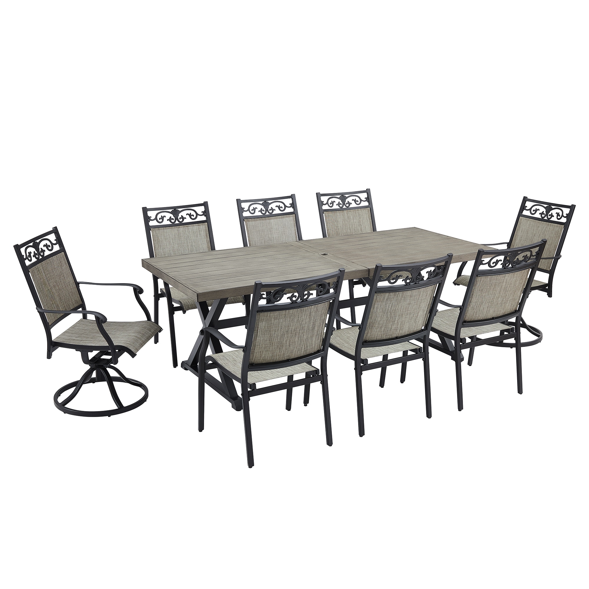 PEAK HOME FURNISHINGS 970423-970429-970392 9 -Piece Gray Patio Dining Set Steel Rectangle Table with 8 Stackable Stationary Chairs