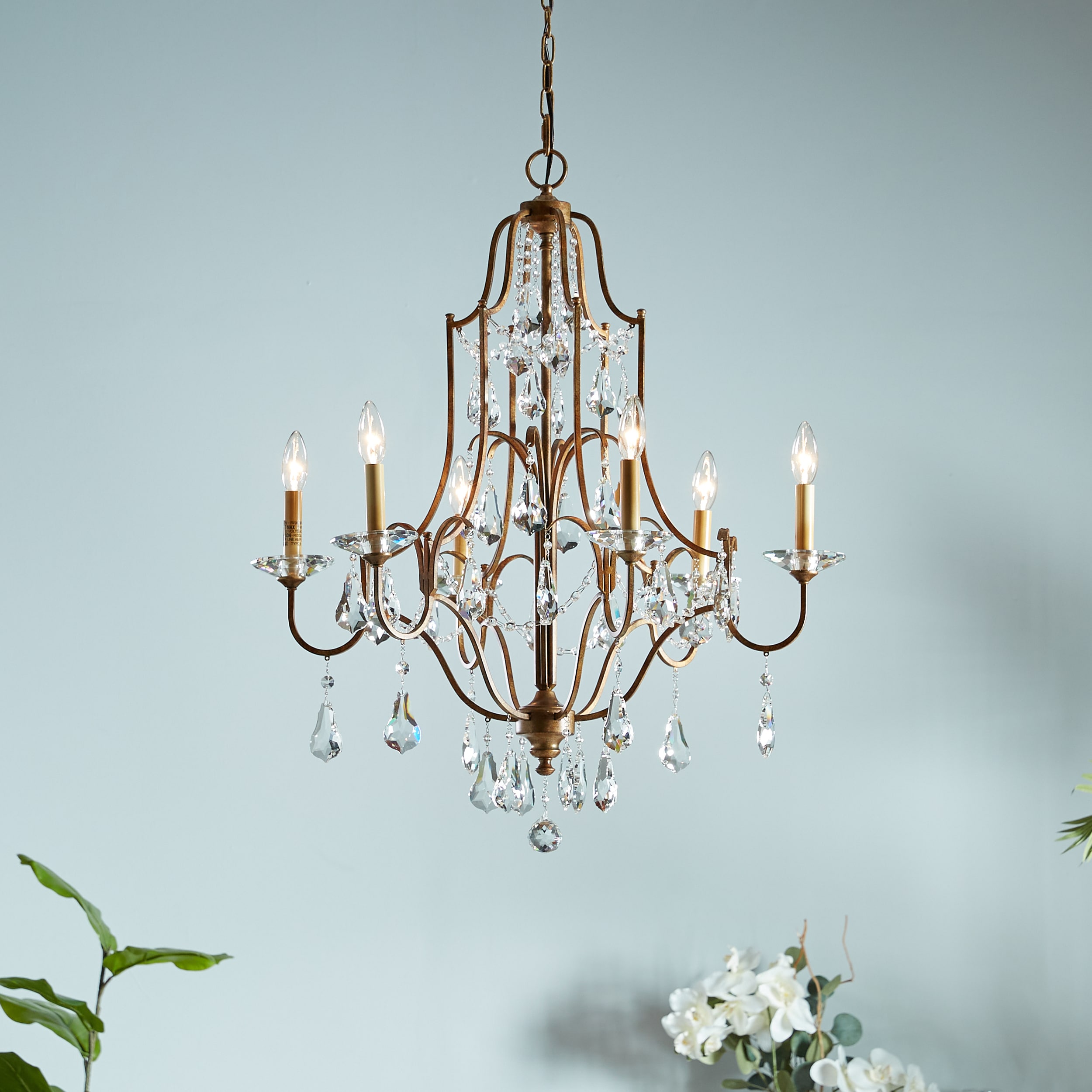 Valentina Oxidized Bronze 6-Light Crystal Candle Chandelier