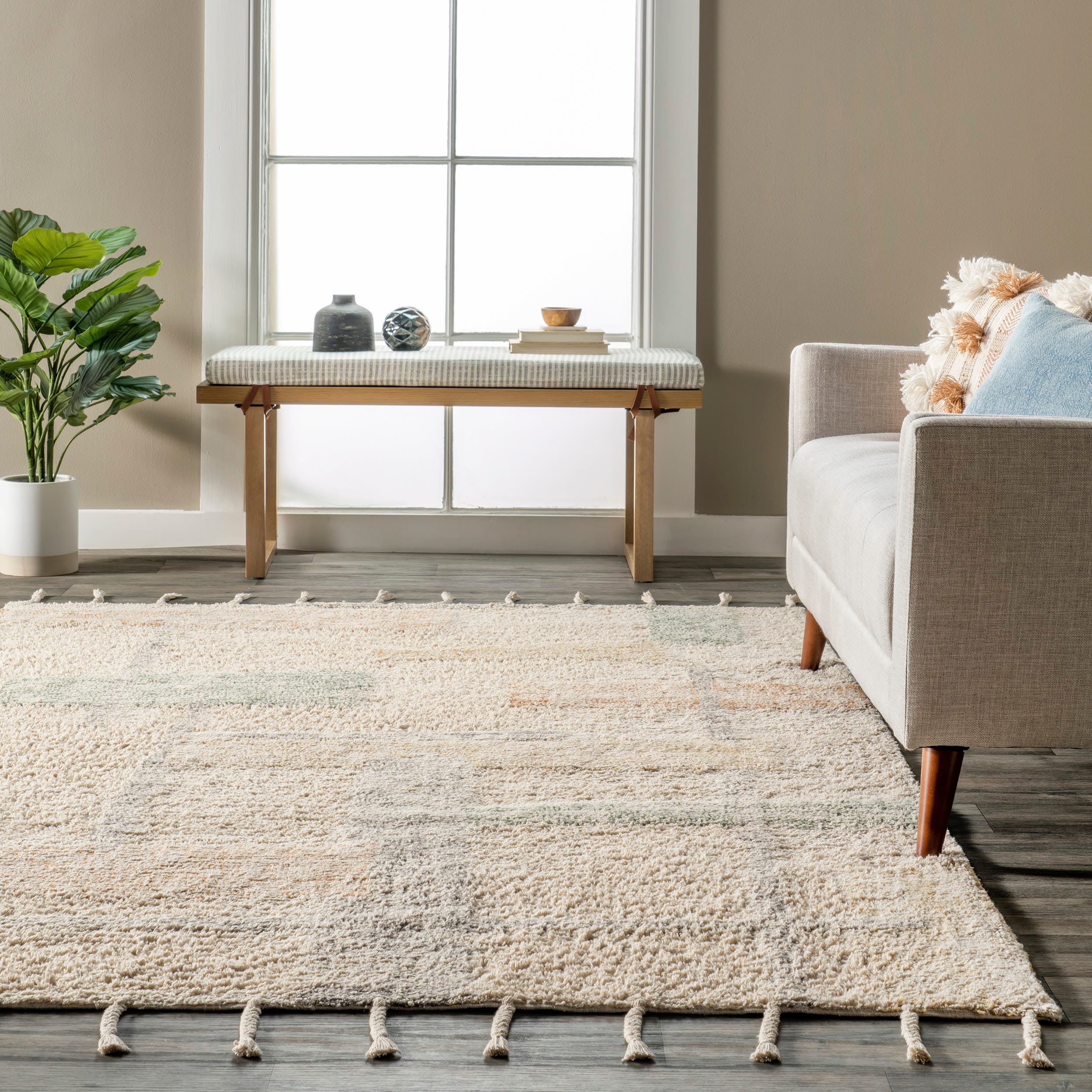 Ivory and Multicolor Wool Blend Tufted 6' x 9' Area Rug