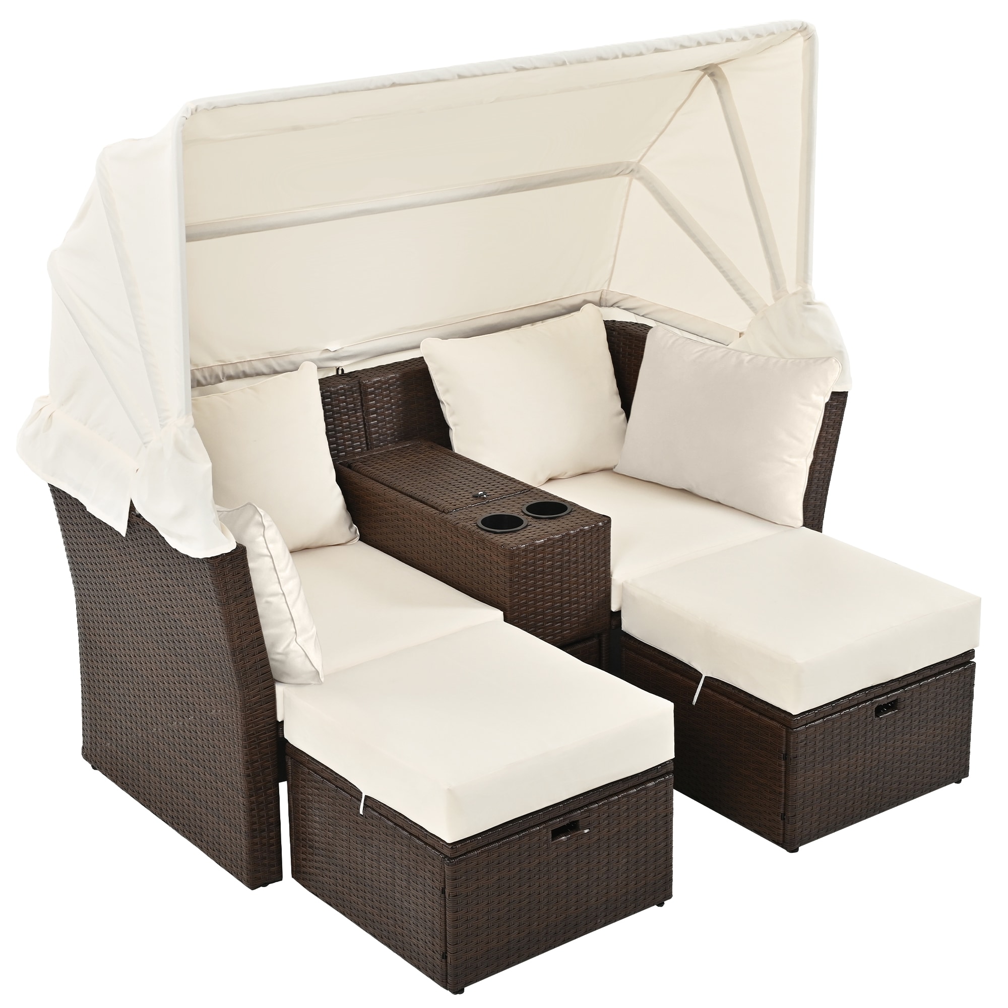 Flynama L-SZ000020AAA Rattan Outdoor Daybed with Beige Cushions and Iron Frame