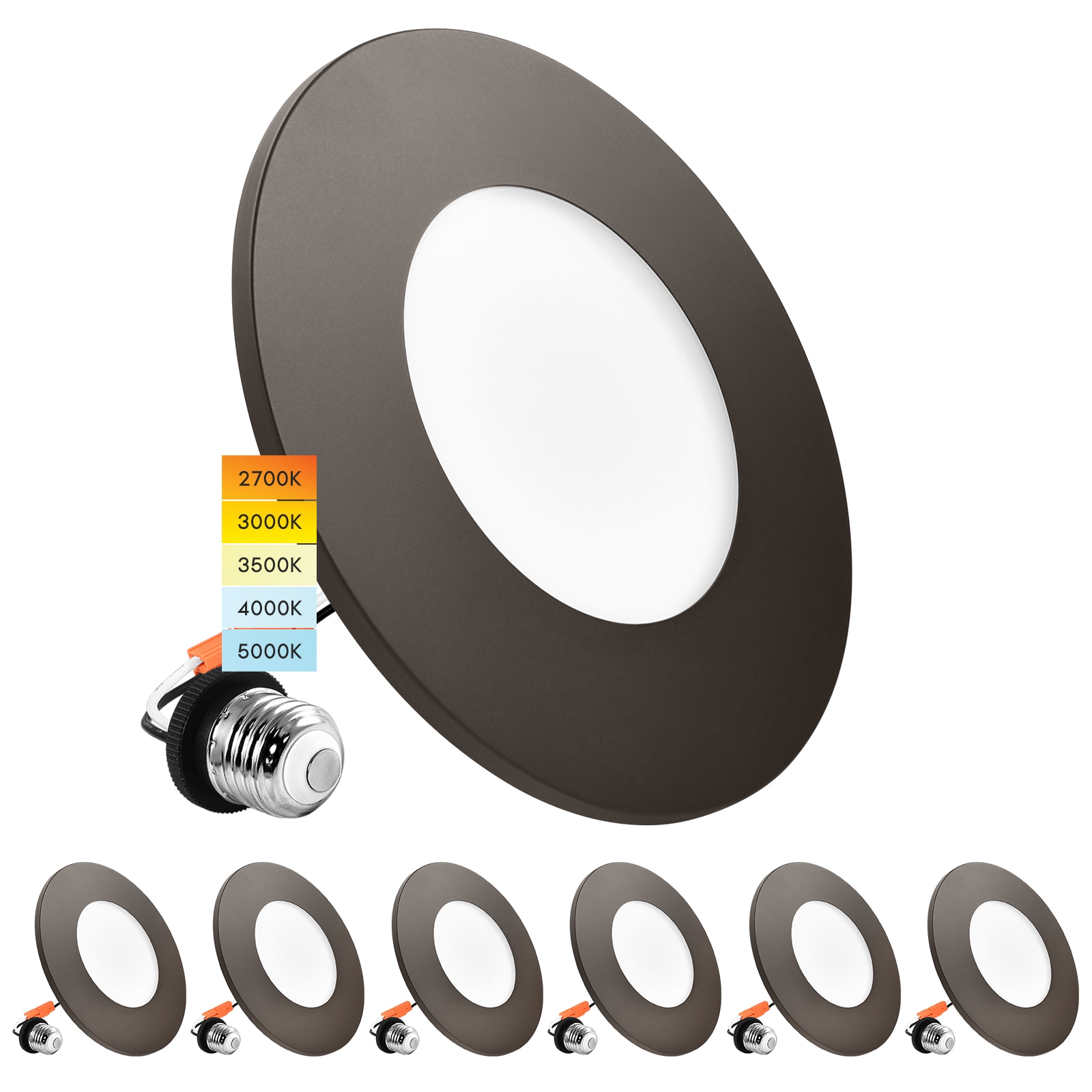 Luxrite LED Recessed Lights 6 -Pack 4-in LED Remodel or new construction White Airtight IC Open Recessed Light Kit