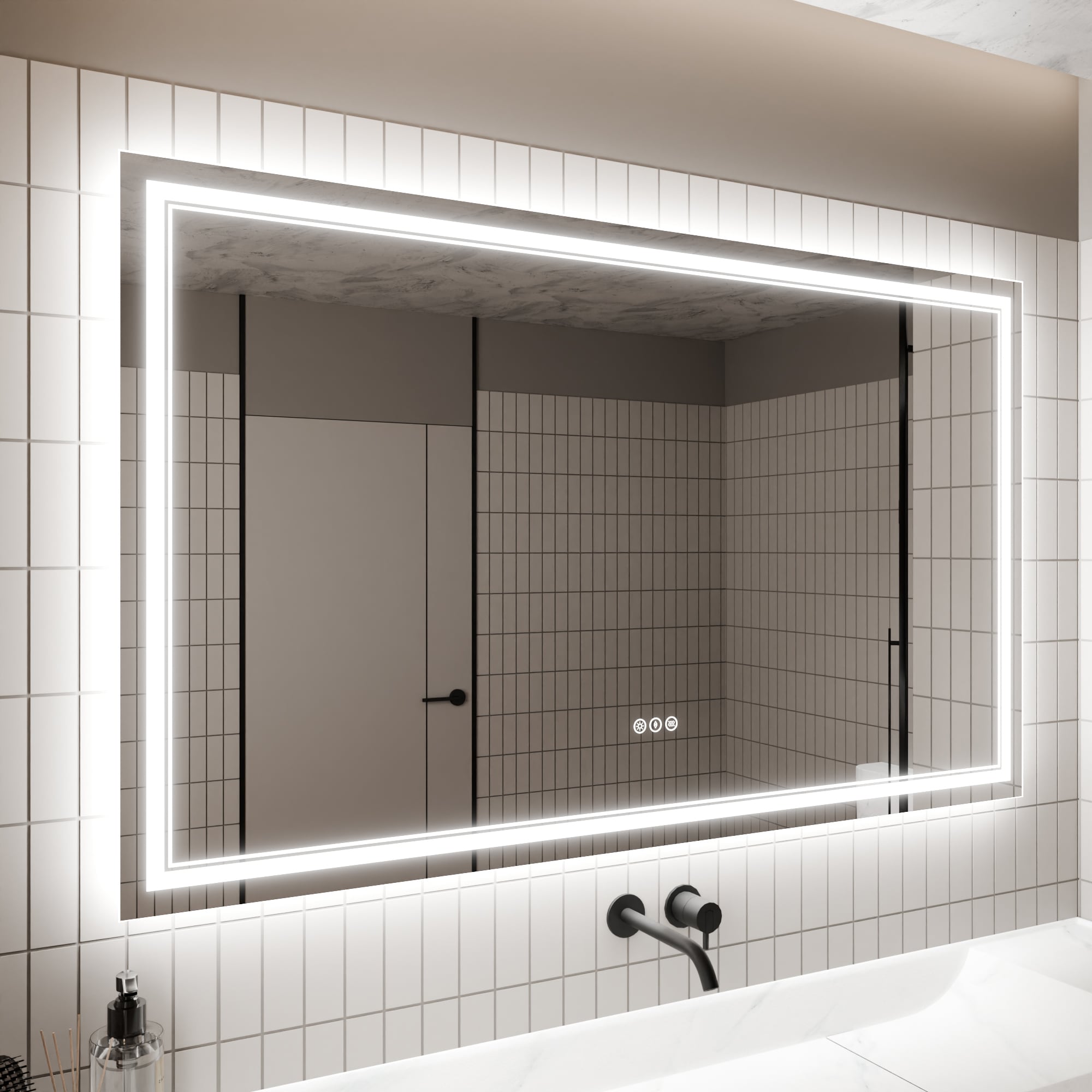 WELLFOR AY1340-6036 60-Inches x 36-Inches Beveled Frameless Rectangle Dimmable LED Lighted Fog Free Bathroom Vanity Mirror ( Silver )
