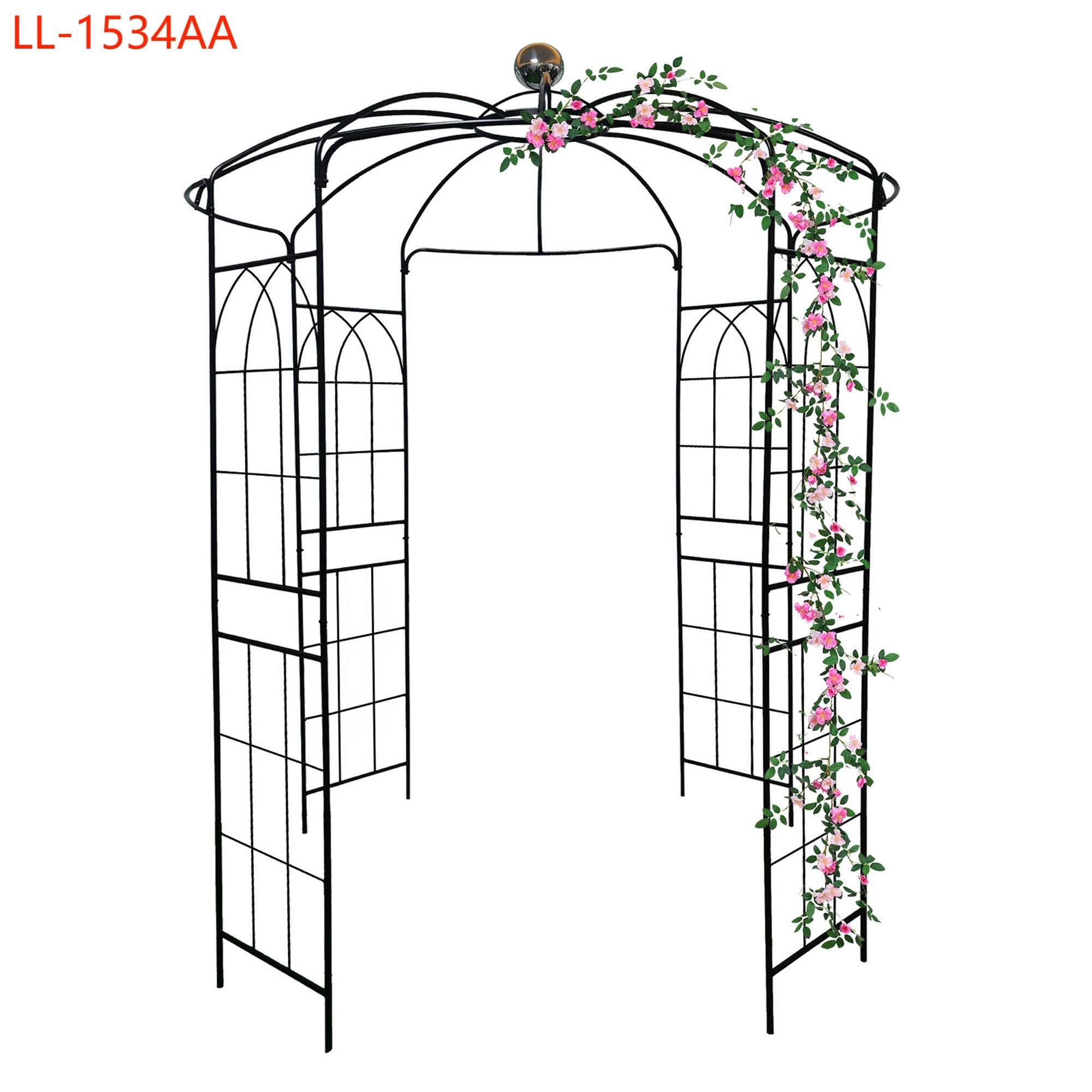Yiekholo LL-1534AA 81.3-Inches W x 114.2-Inches H Black Iron Traditional Garden Trellis For Climbing Plants For Cucumbers For Roses
