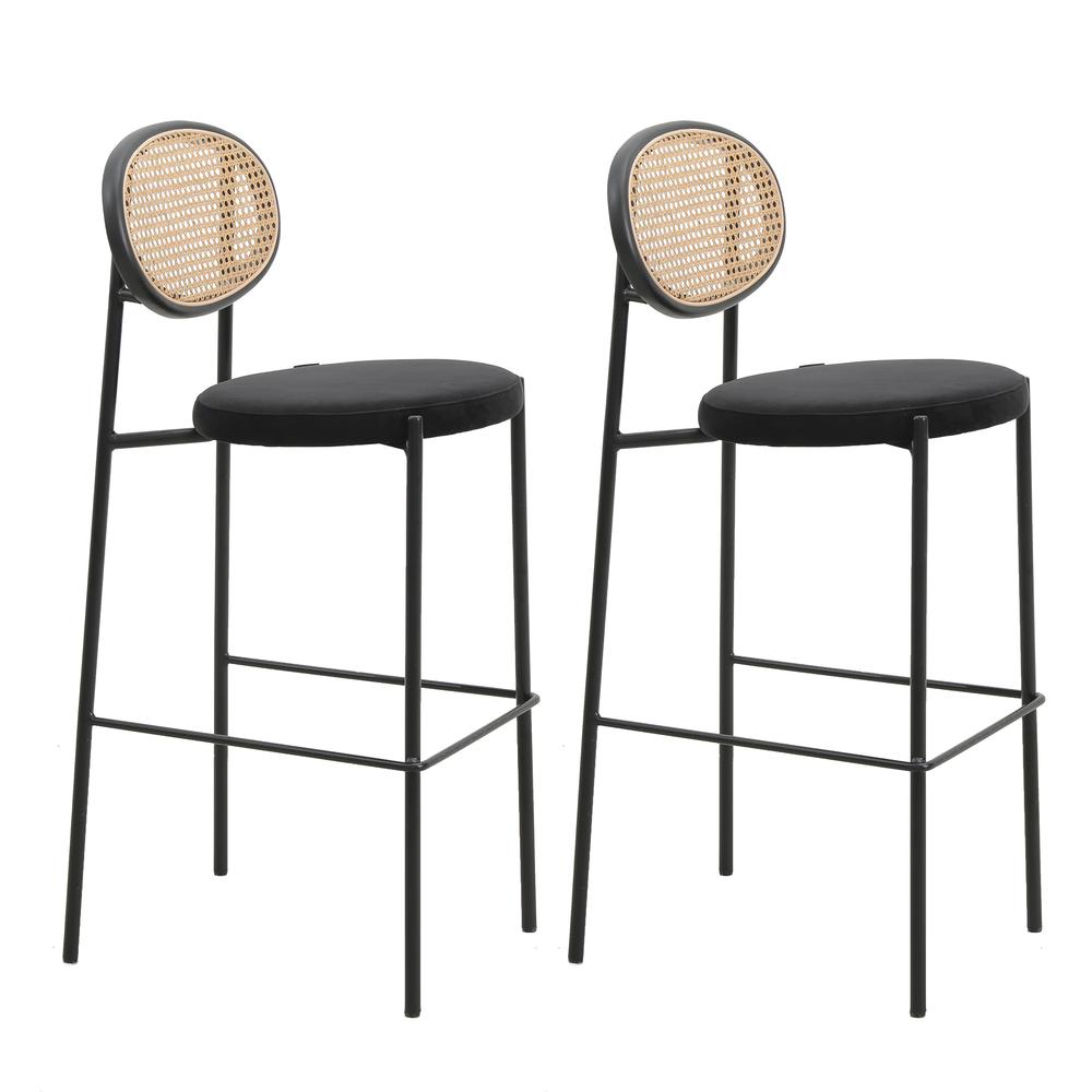 Leisuremod BG3465911 Euston Modern Wicker Bar Stool With Black Steel Frame Set of 2