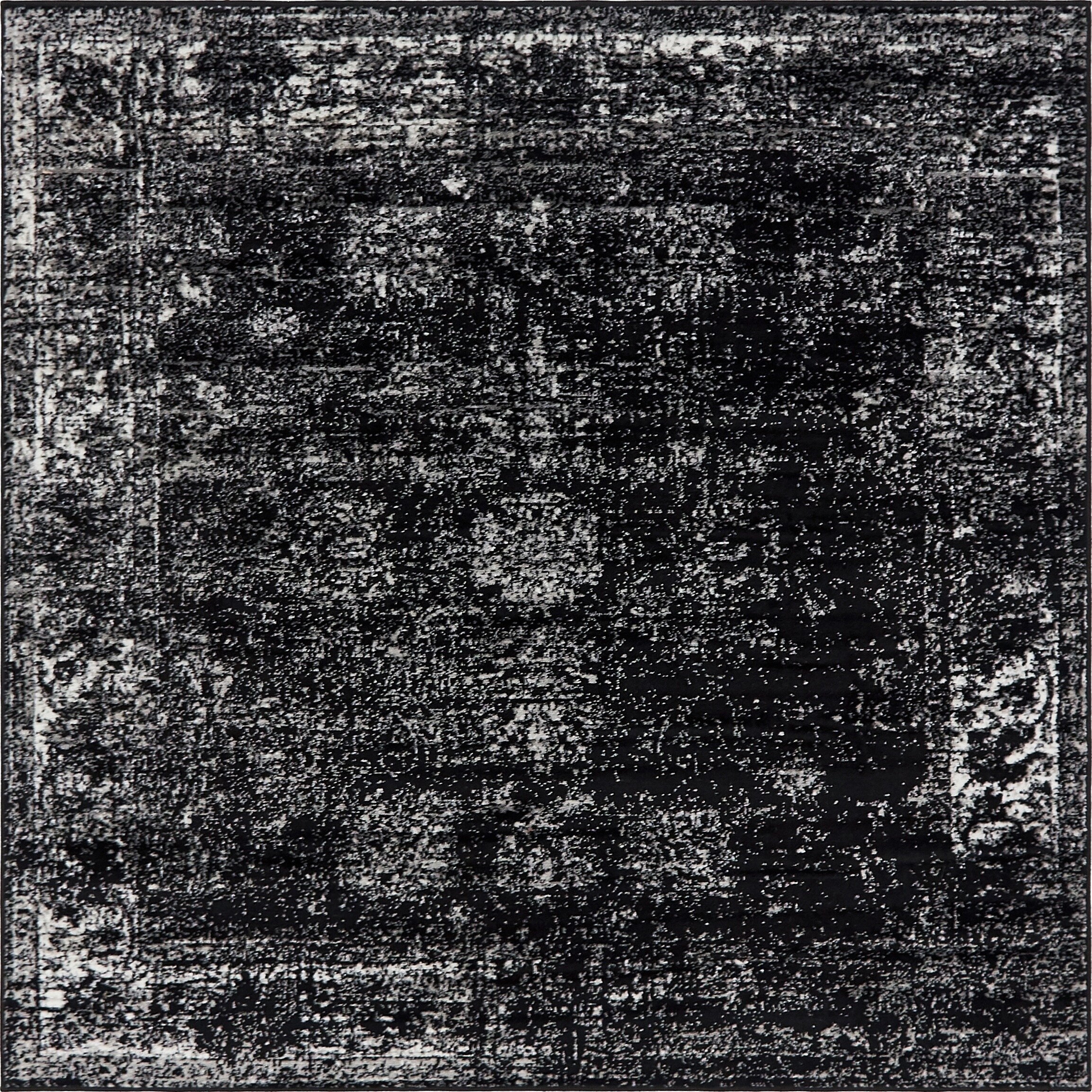 Sofia Collection Black and Ivory 6' Square Synthetic Area Rug