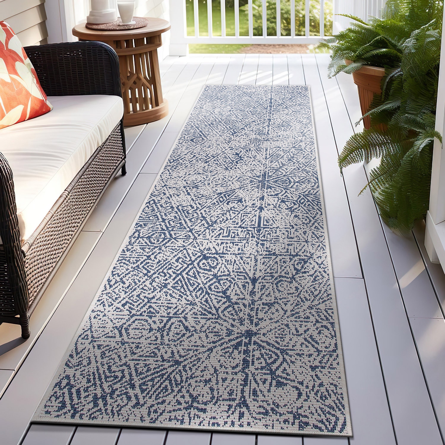 World Rug Gallery 4028BLUE2X7 2 x 7 (ft) Loomed Synthetic Blue Rectangular Indoor/Outdoor Geometric Runner rug