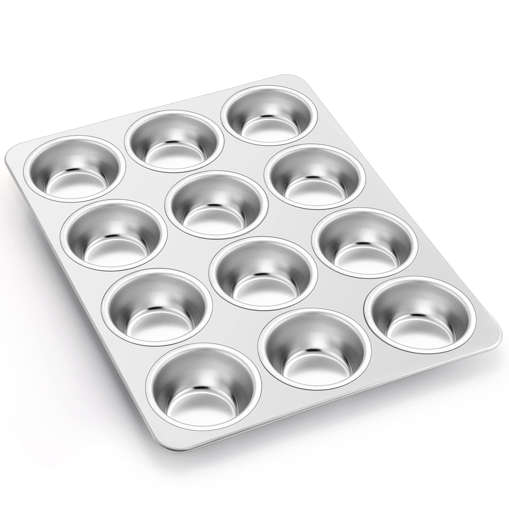 DHMHD  Stainless Steel Muffin Pan Cupcake Baking Tray 12 Cup Mini Cake Tart Quiche Oven Dishwasher Safe Heavy Duty durable home and garden