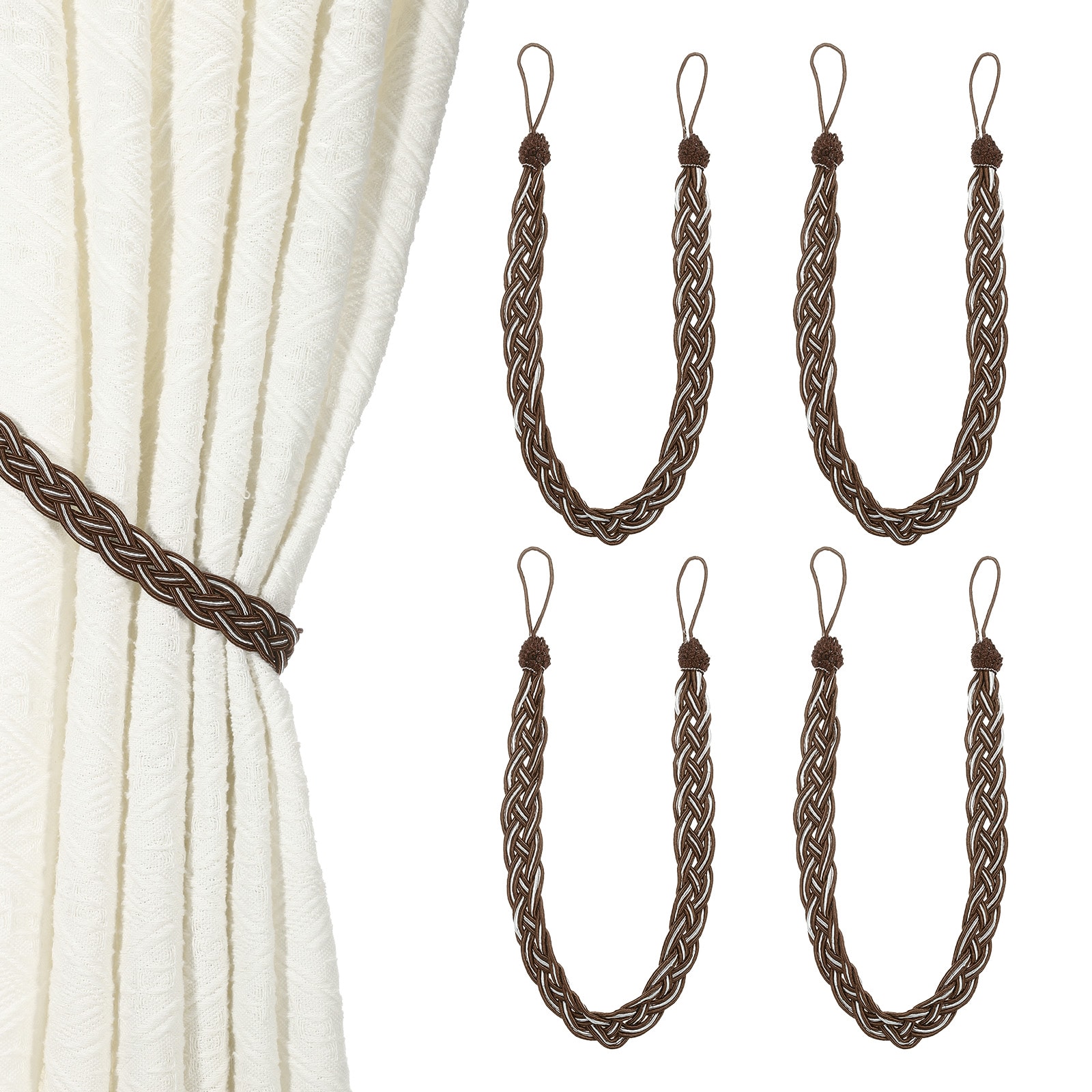 Unique Bargains - 4pcs Curtain Tiebacks 58cm/23 Inch Braided Drapery Holdback Holder Curtain Ties...