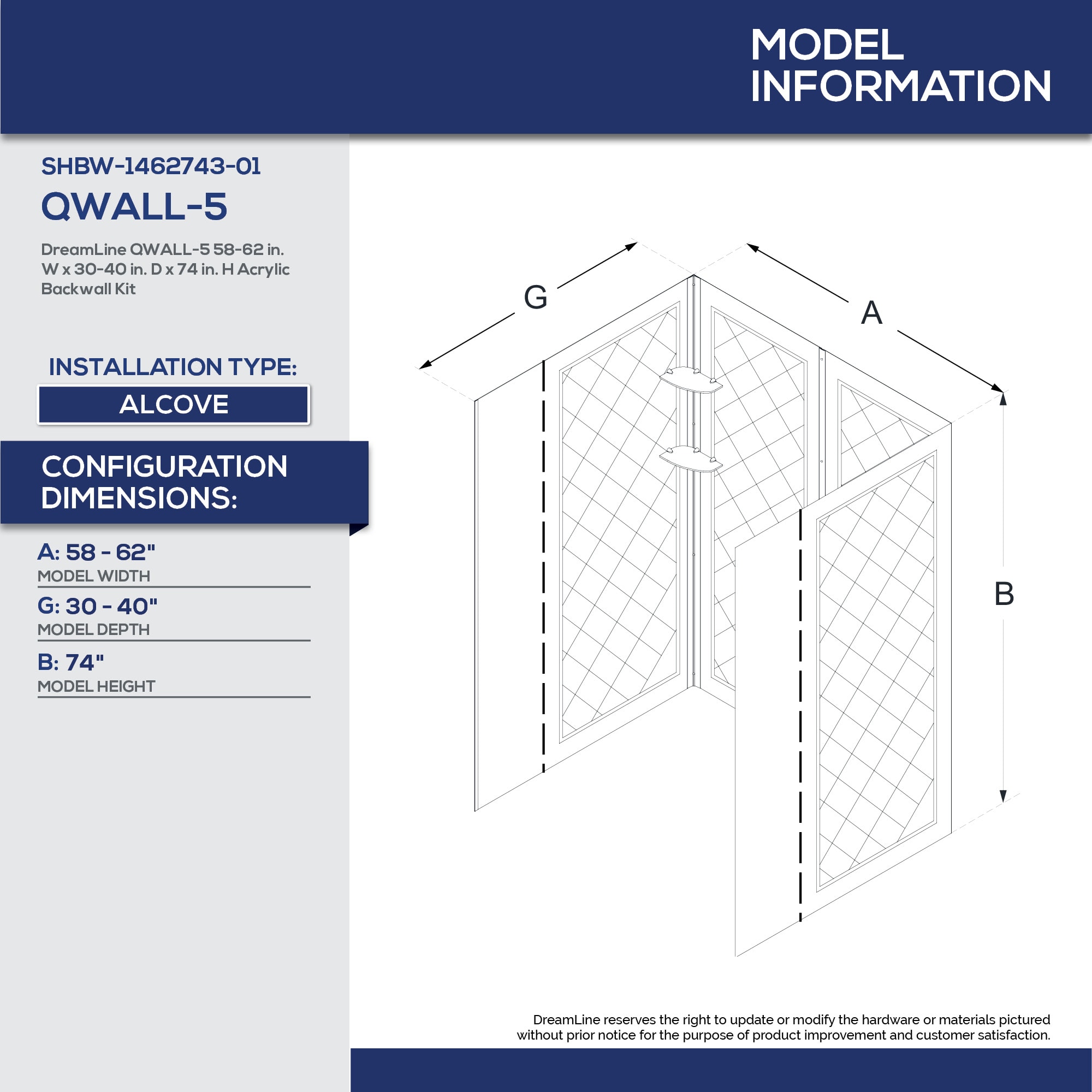 DreamLine QWALL-5 White 2-Piece 30-in x 60-in x 77-in Base/Wall