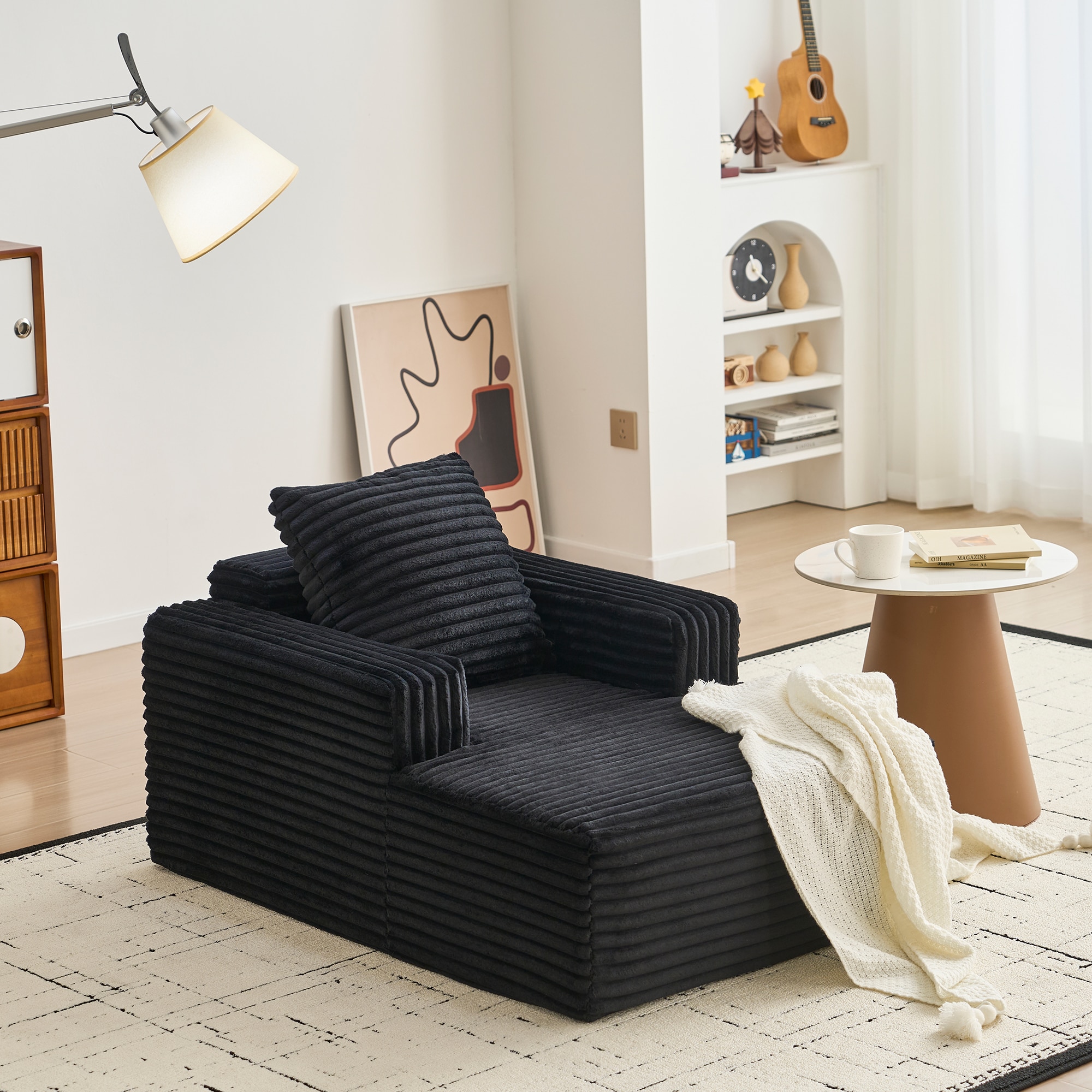 Aoile 45 Inch Corduroy Chaise Lounge Chair with Deep Seat and Armrests ...