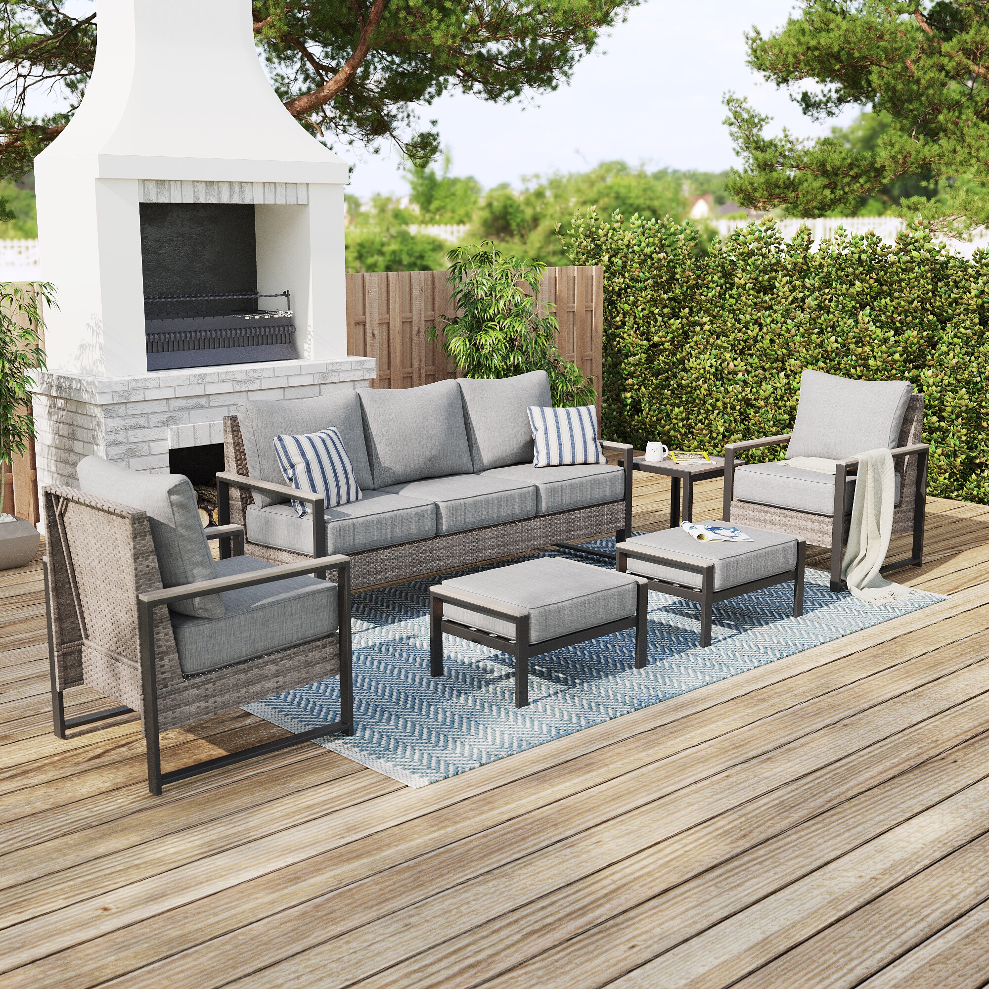 ACEGOSES LW-148HLY-T7 Skytop 6 -Piece Wicker Patio Sofa Conversation Set with Gray Cushions
