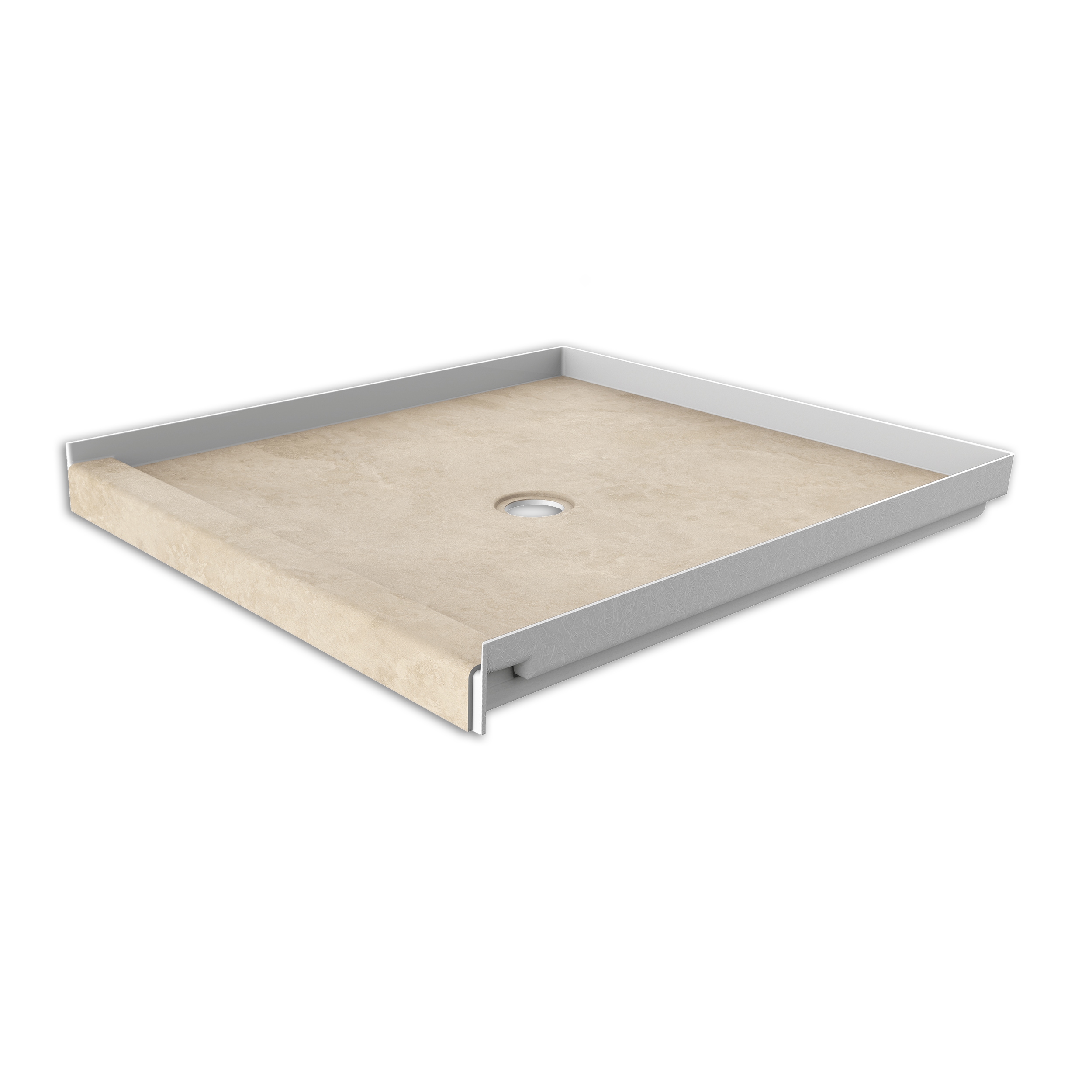 FlexStone FLXSBC3636CT 36-in W x 36-in L Creme Travertine Single Threshold Square Shower pan base with 2.625-in H Threshold (Center Drain)