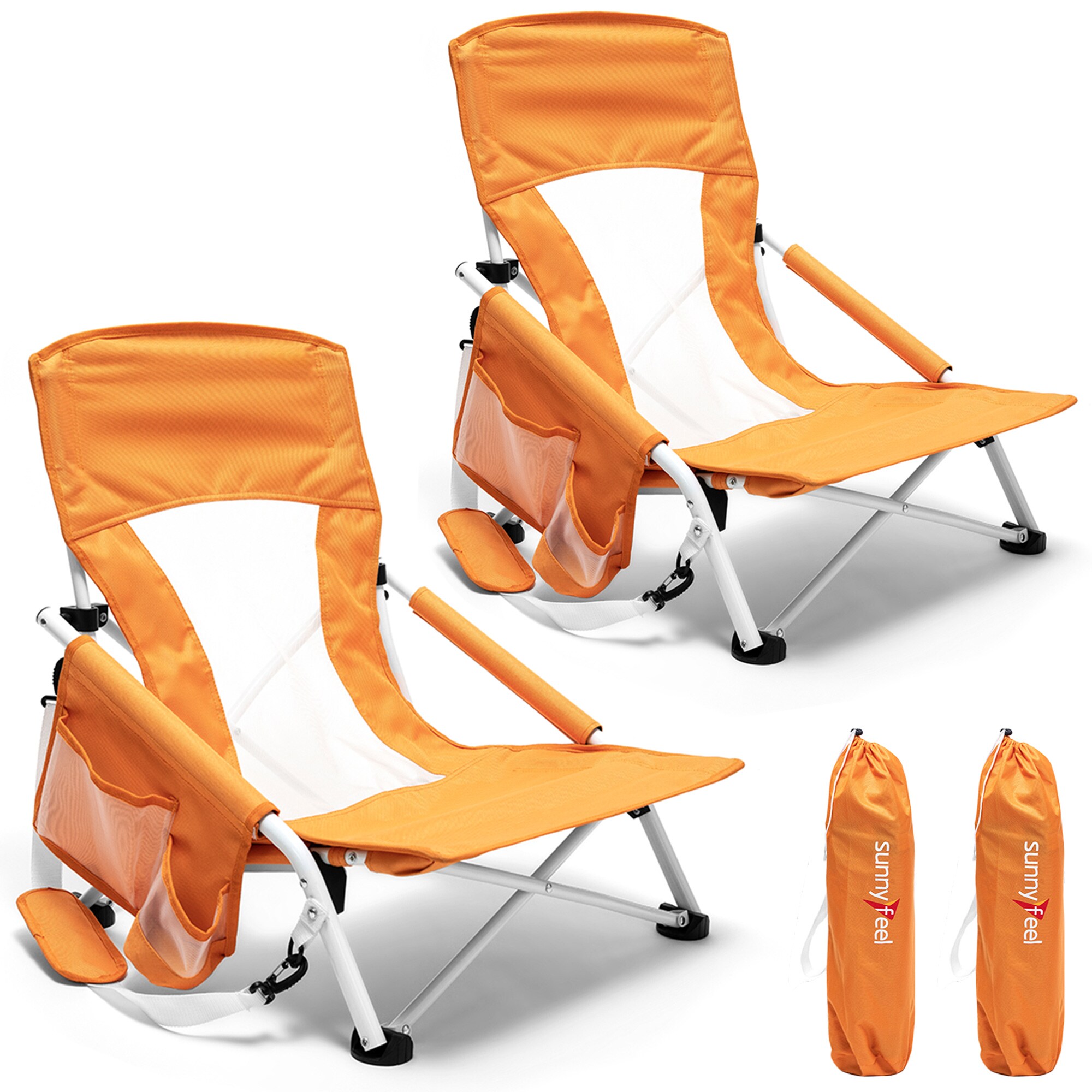 Polyester Orange Folding Beach chair Carrying Strap/Handle Included