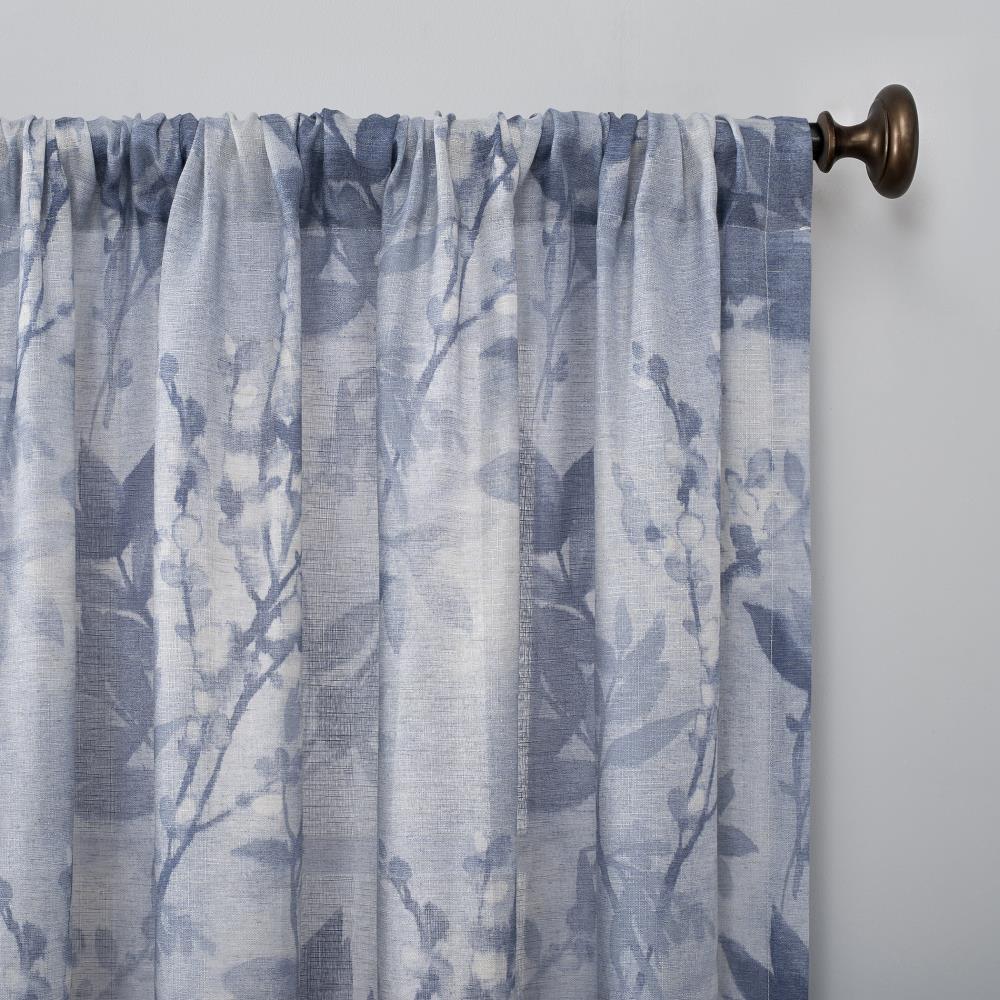 Hilary Blue Watercolor Floral Linen Blend Curtain Panel