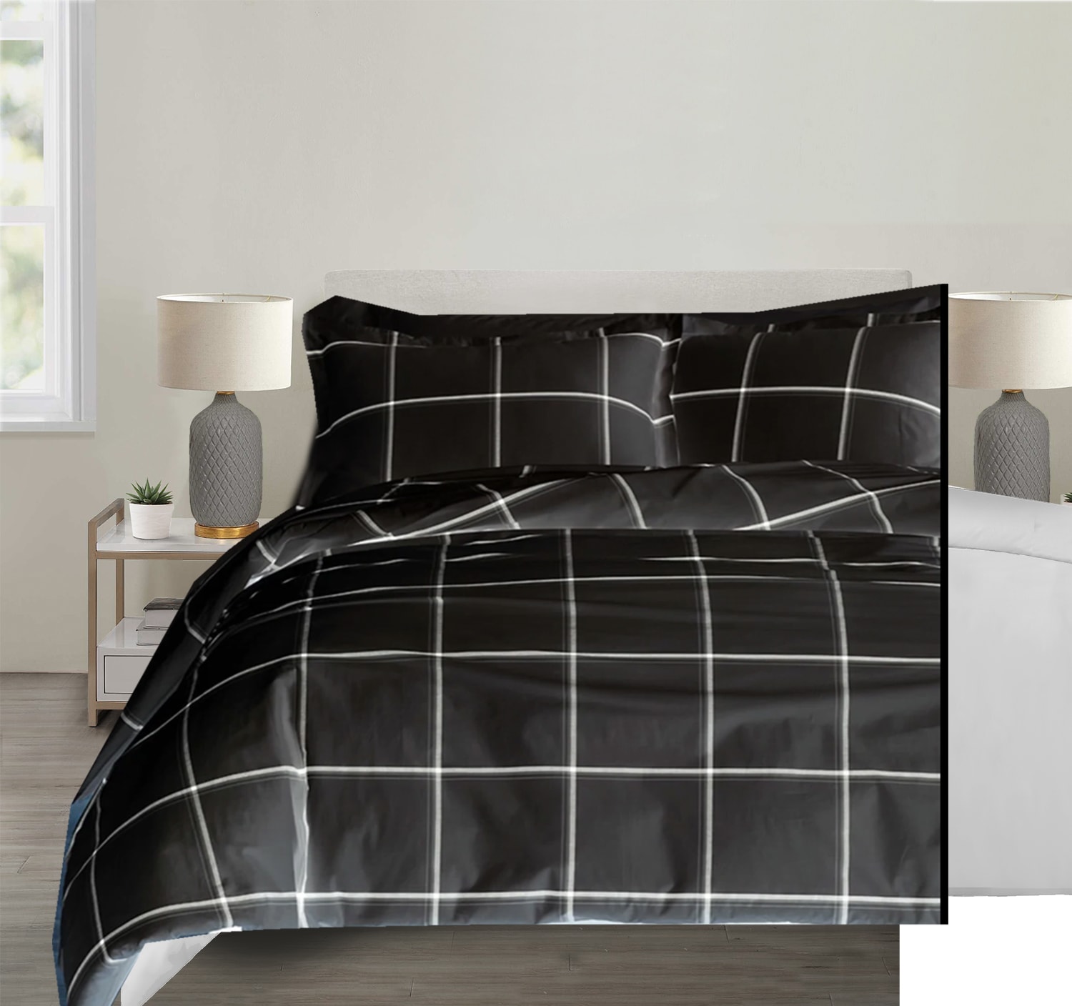 Style Selections 105655 Windowpane Patchwork Reversible Full/Queen Comforter Microfiber with (Fill)