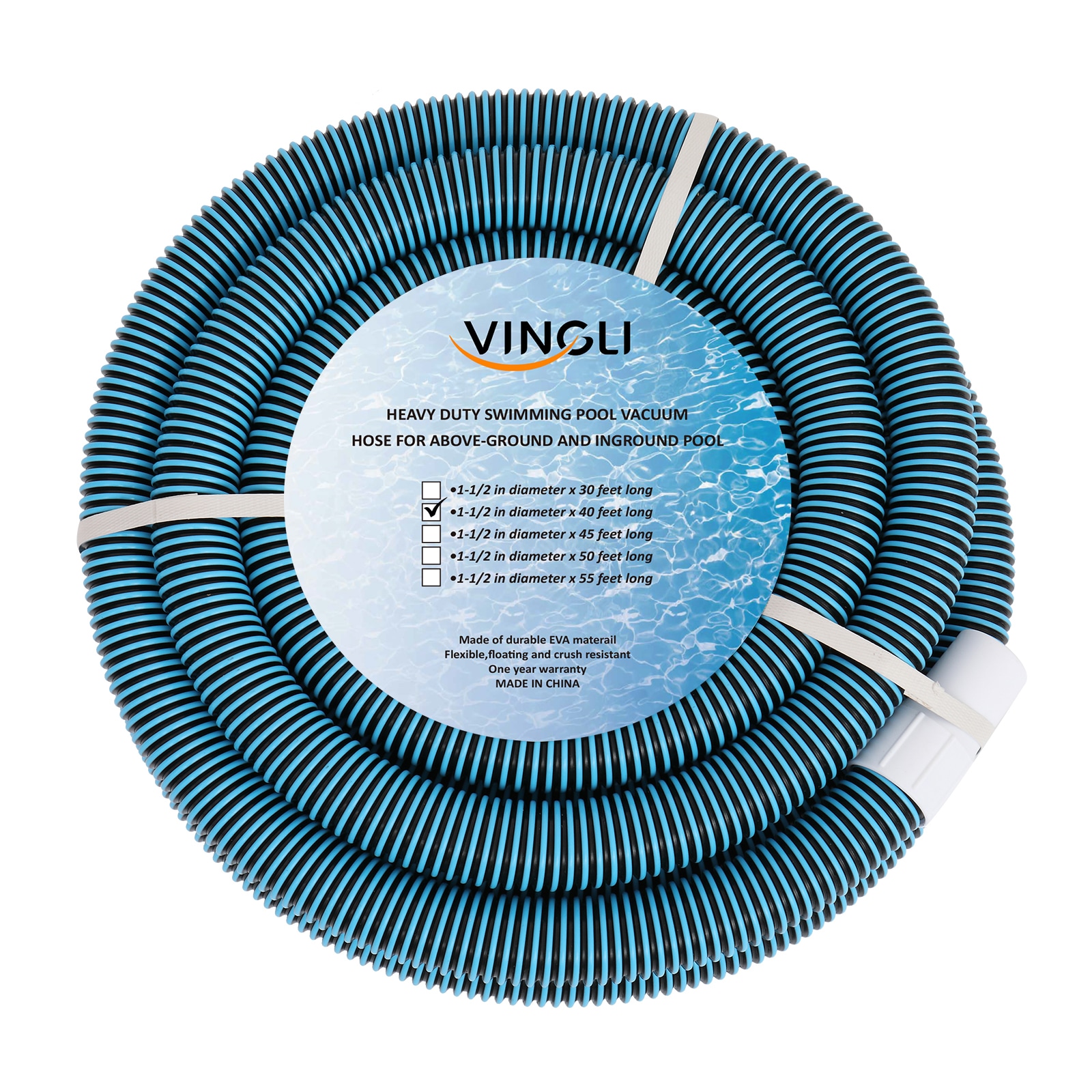 VINGLI 1.5-in x 40ft Swimming Pool Vacuum Hose Blue