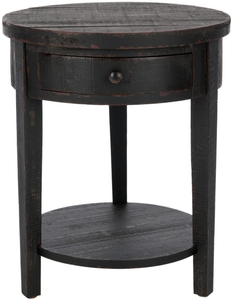 Safavieh Doris Distressed Black Wood Round End Table with Storage in the End Tables department at Lowes