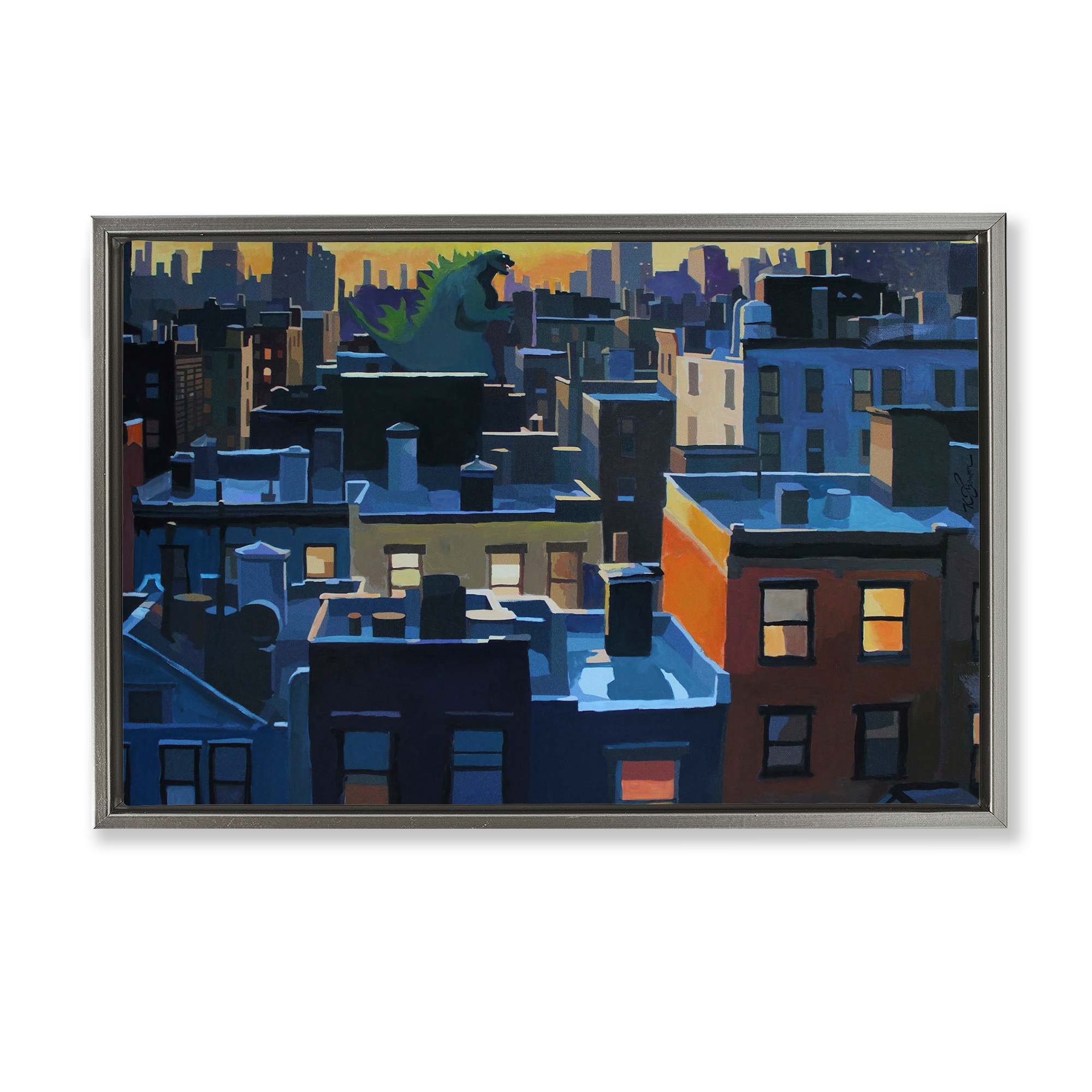 Stupell Industries BS-821-FFL-16X24 Cityscape with Distant Monster Floating Frame design by Keith Thomson