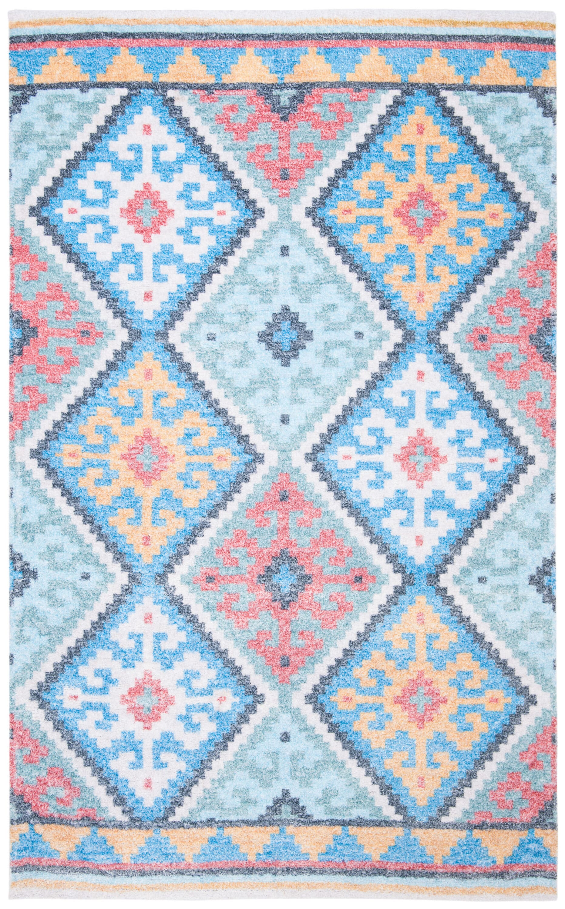 Bohemian Blue Flat Woven Wool & Cotton Blend Rug - 4' x 6'