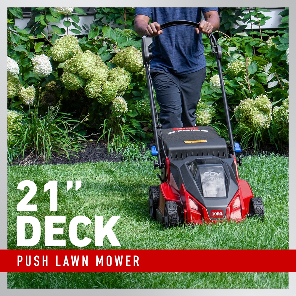 Toro Stripe 60-volt Max 21-in Cordless Push Lawn Mower 4 Ah (1-Battery and  Charger Included) in the Cordless Electric Push Lawn Mowers department at