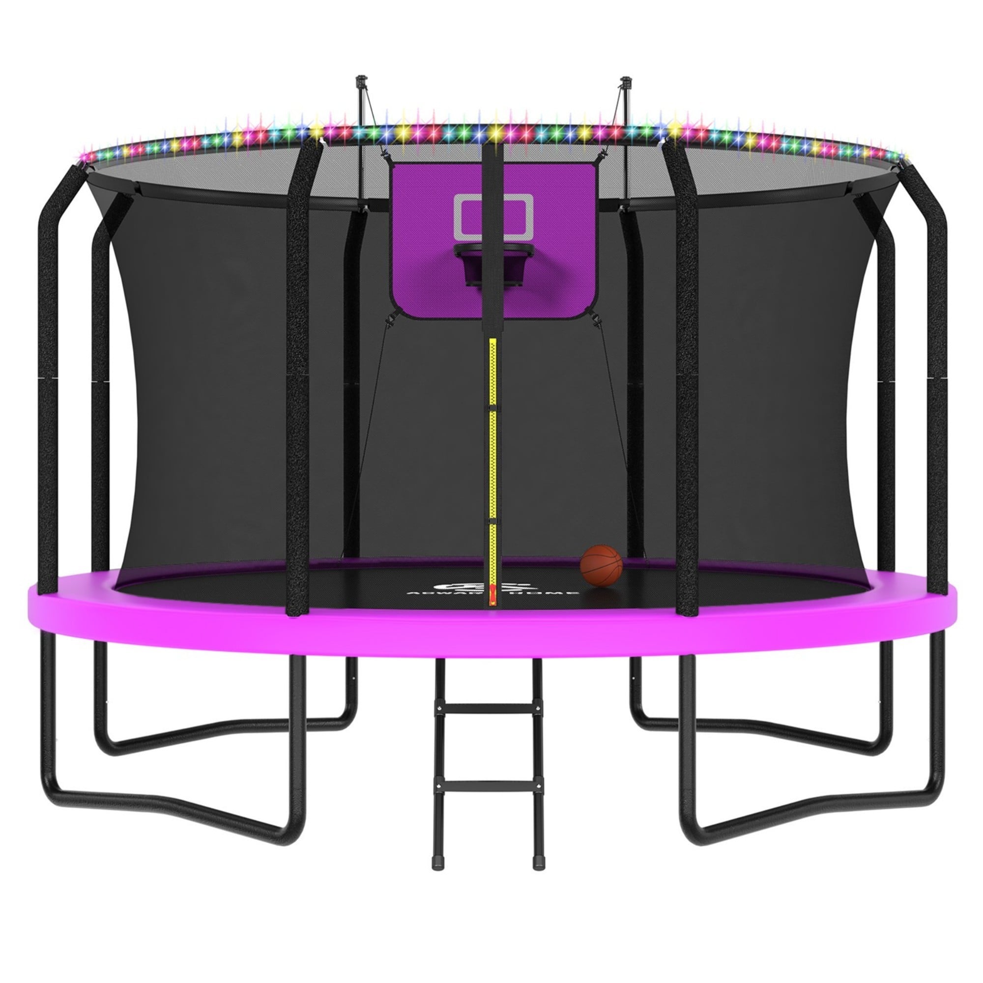 Jumpfly ACWARM HOME 2025 NewTrampoline 14FT Premium Purple Trampoline with Basketball Hoop and LED Lights Recreational Trampolines for Kids and Adults with Net and Ladder ASTM Approved