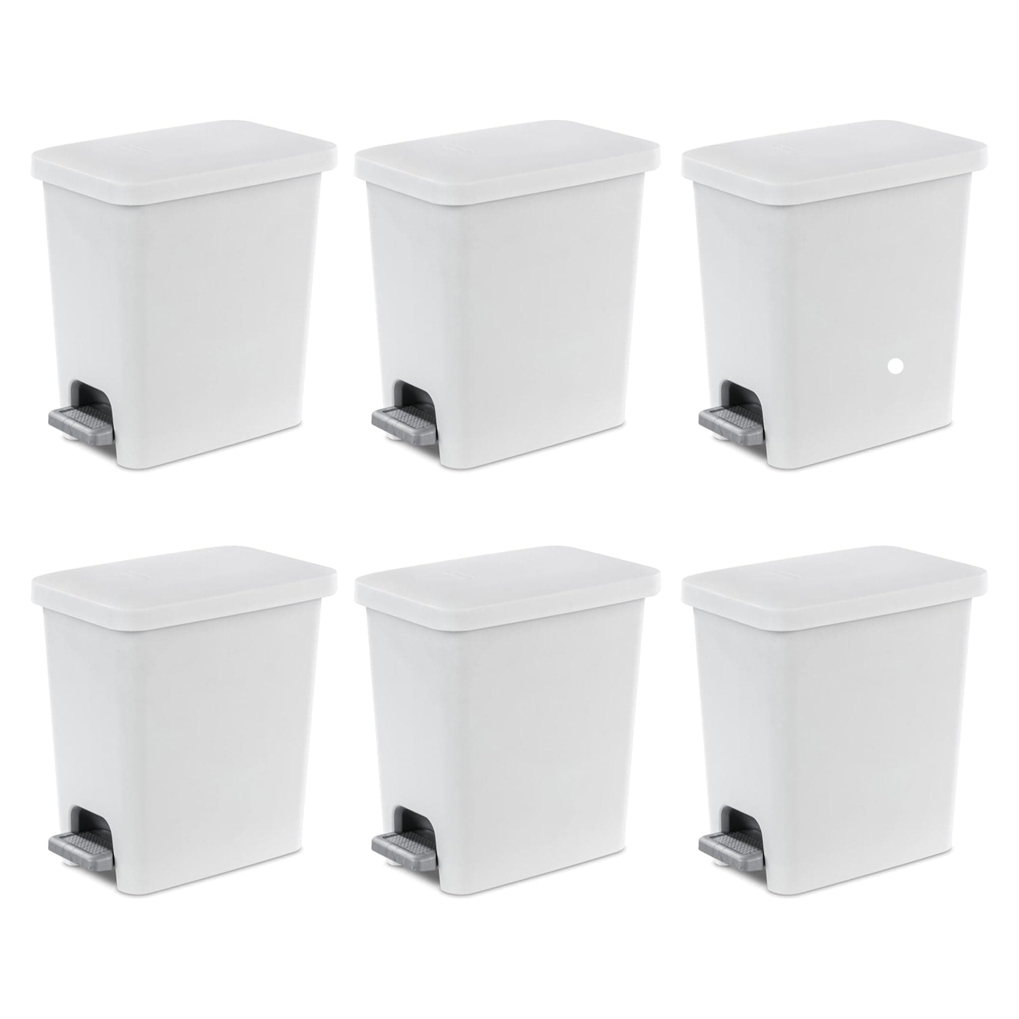 Sterilite 10618002-6 2.7 Gallon Rectangular Step-On Kitchen Trash Bin - 6 Pack of Stylish Wastebaskets in White