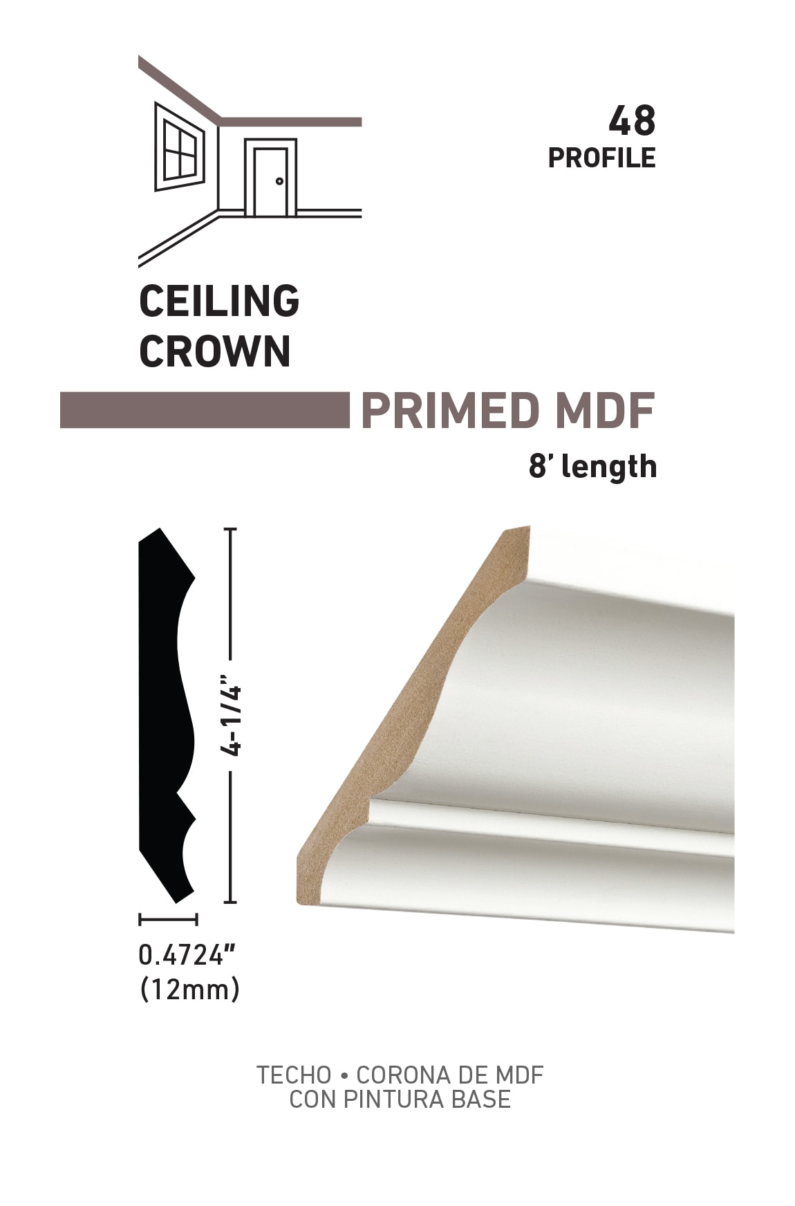 RELIABILT 4-1/4-in x 8-ft Primed MDF 48 Crown Moulding in