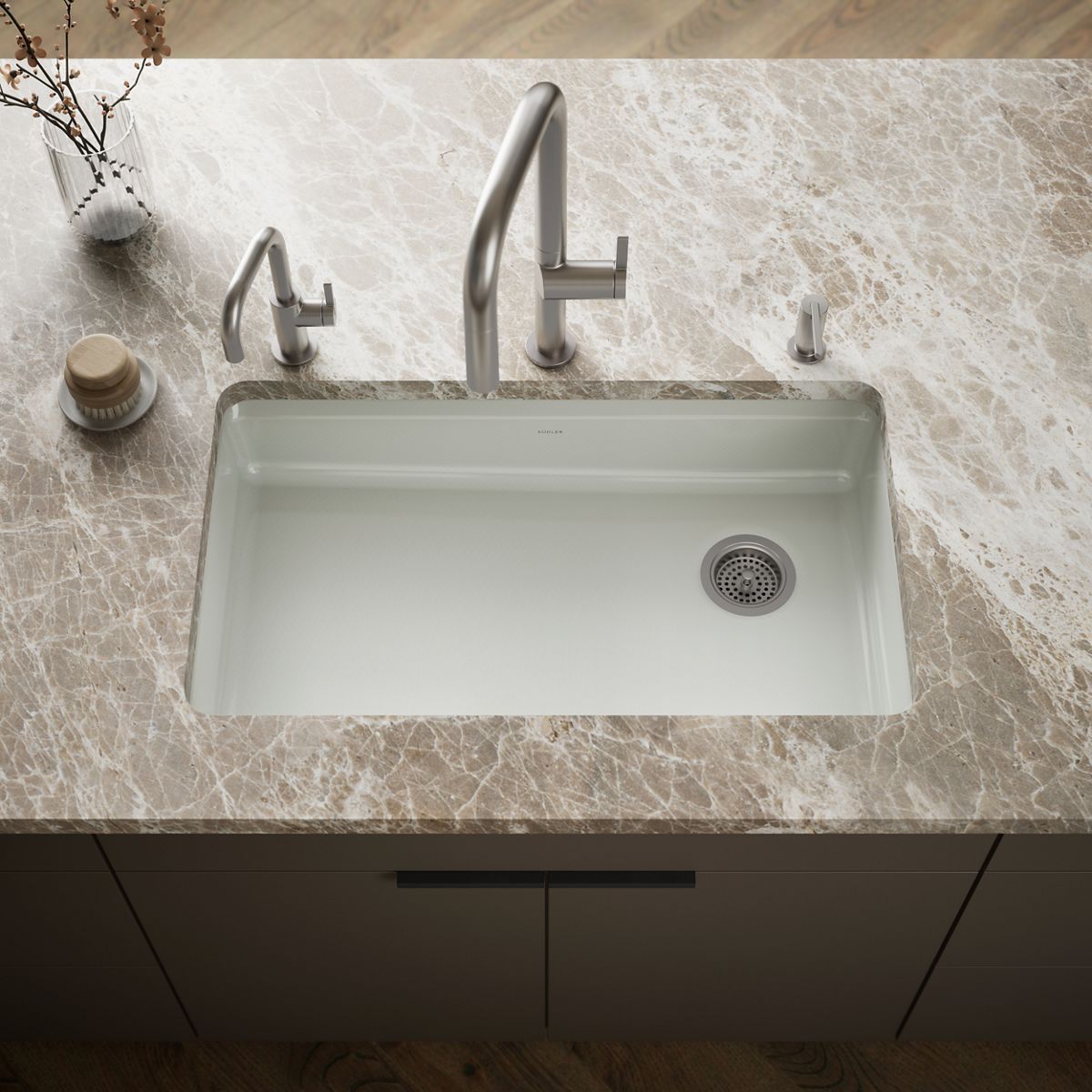 KOHLER Riverby Undermount 33-in x 22-in Cast iron Single bowl Kitchen Sink