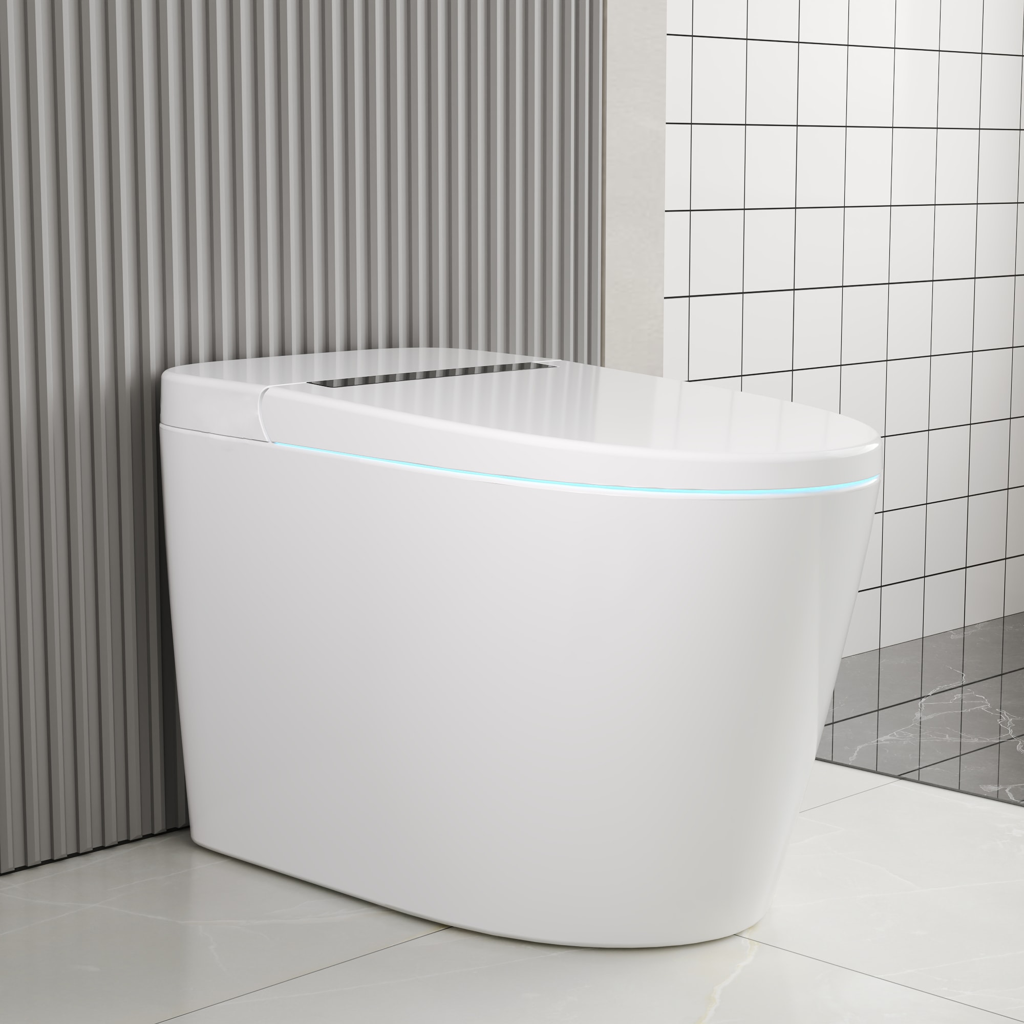 DeerValley DV-1S0159-V1 Vertex White Elongated Standard height Smart Soft Close 1-piece Toilet 12-in Rough-In 1.28 GPF