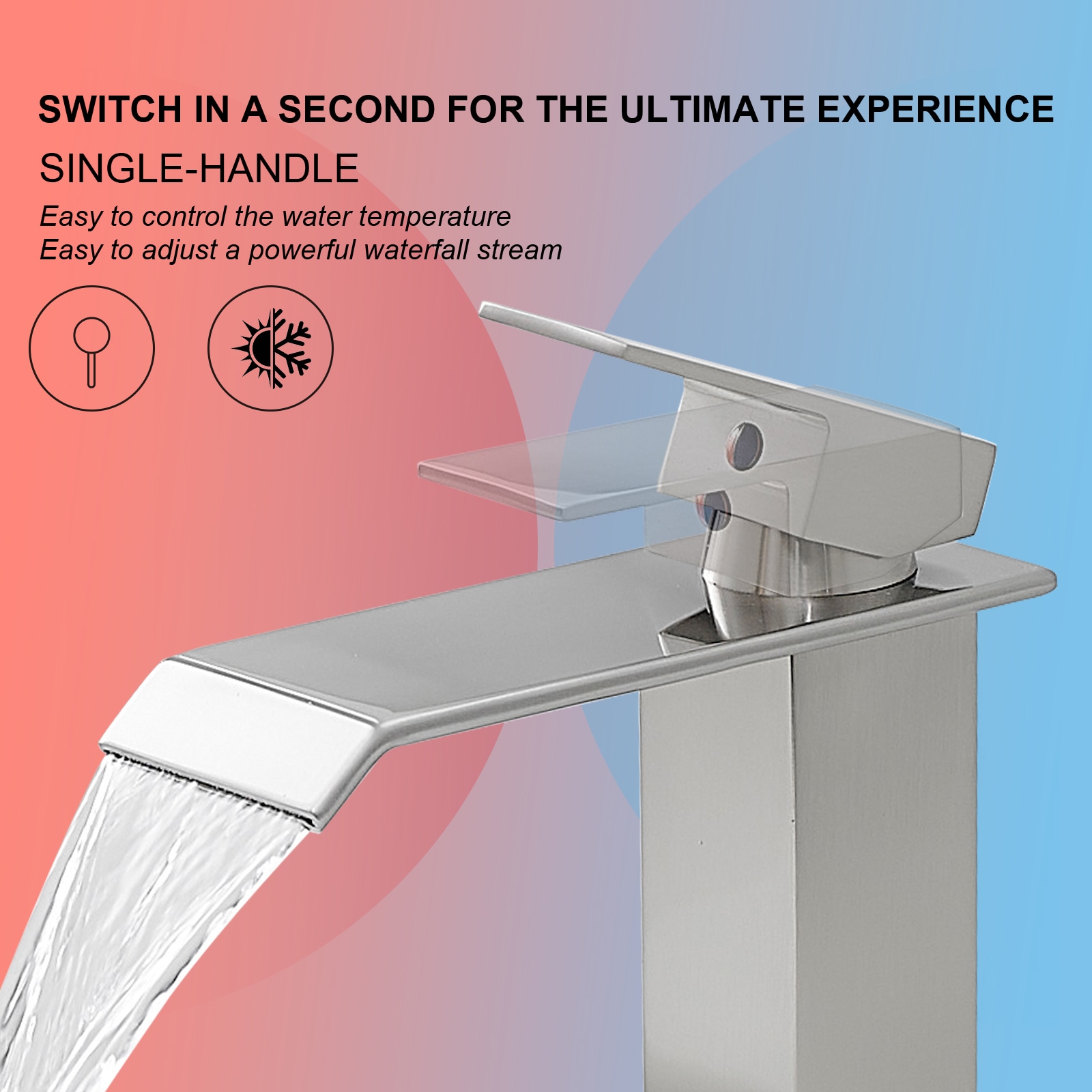 Brushed Nickel Waterfall Vessel Sink Faucet with Pop-Up Drain