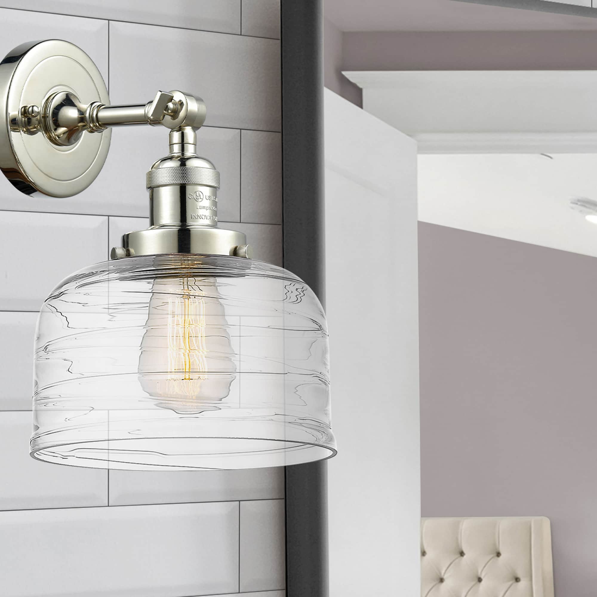 Innovations Lighting 203-PN-G713 Bell 8-in W 1 -Light Polished Nickel Industrial Wall Sconce