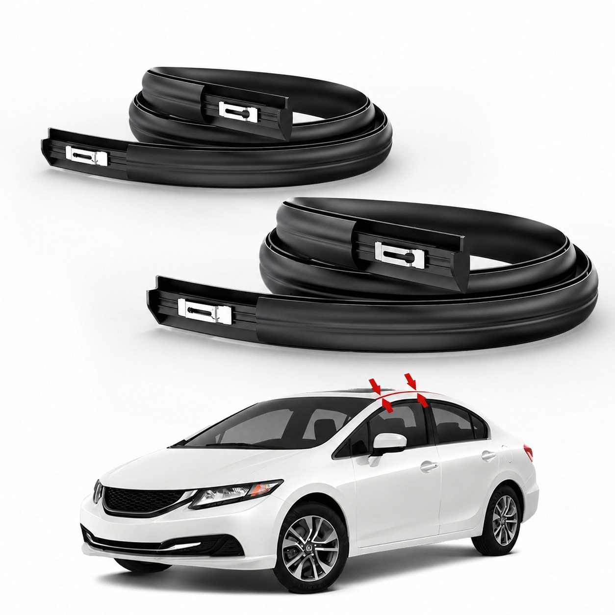 LILILIAN FMY  Roof Drip Moulding Kit for 2012 2013 2014 2015 Honda Civic 4-Door Sedan Black Rubber Weatherstrip Trim for Left and Right Side