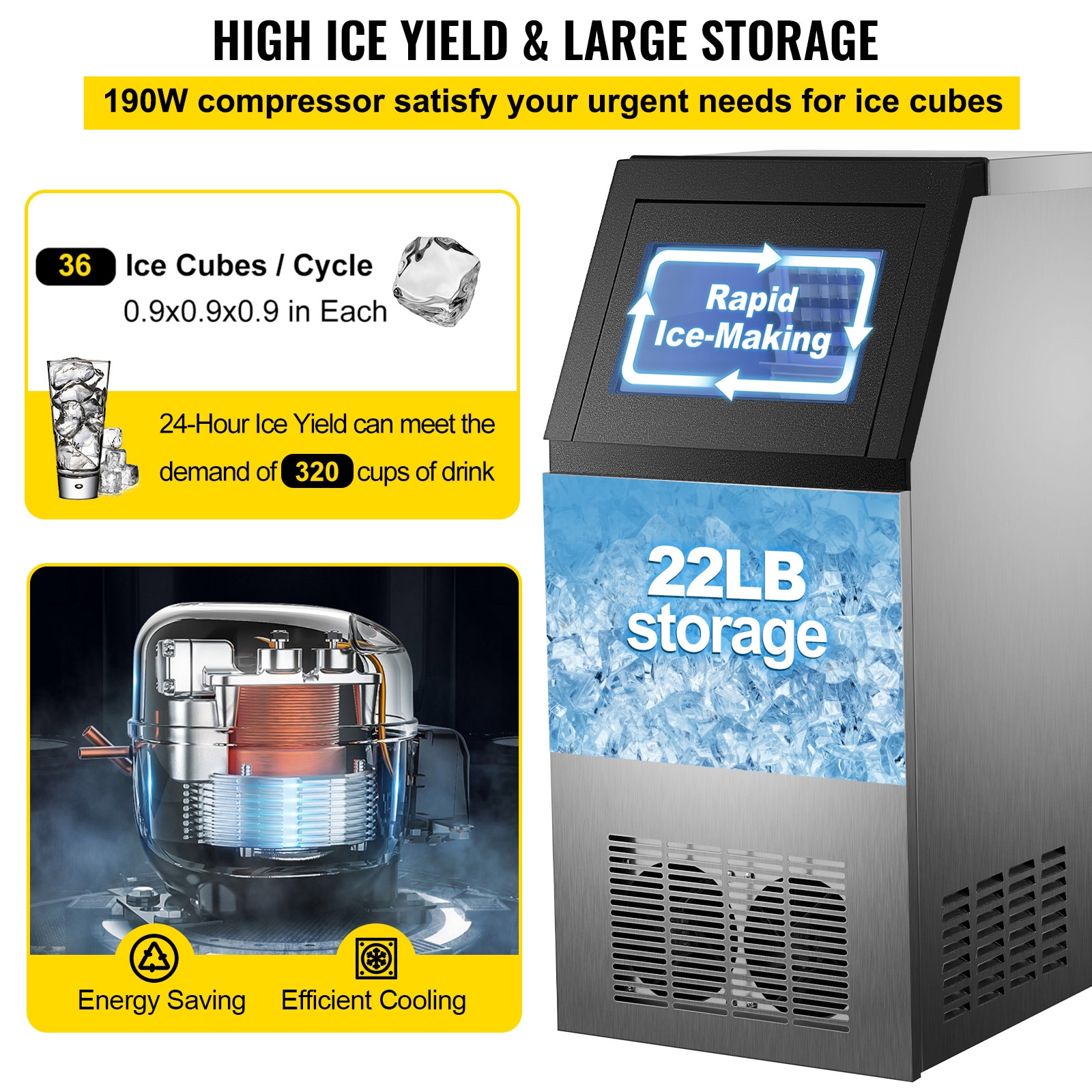 vevor 88-lb Flip-up Door Freestanding For Commercial Use Cubed Ice ...