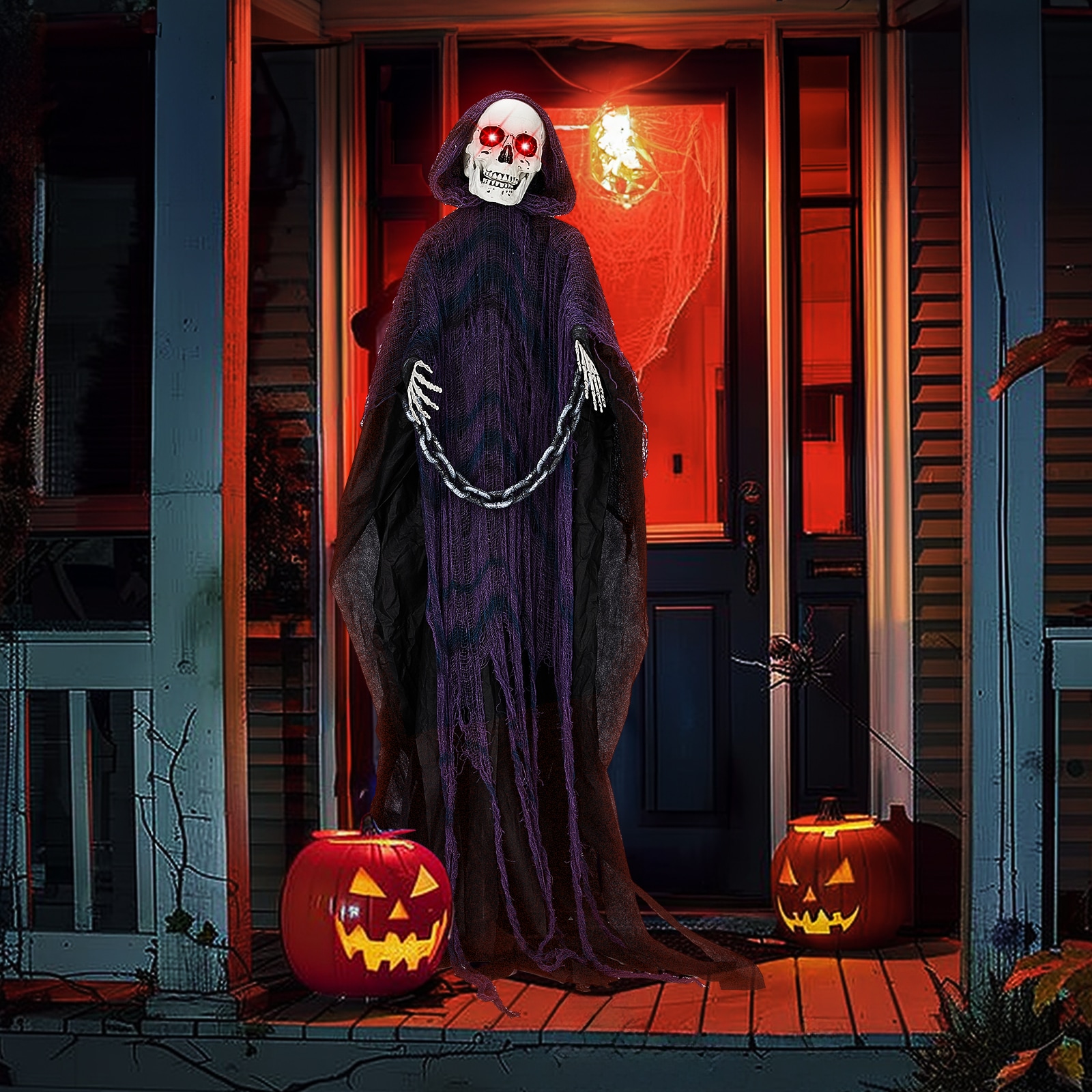 VINGLI 6FT Grim Reaper with Chains Glowing Eyes Animatronic Battery Operated