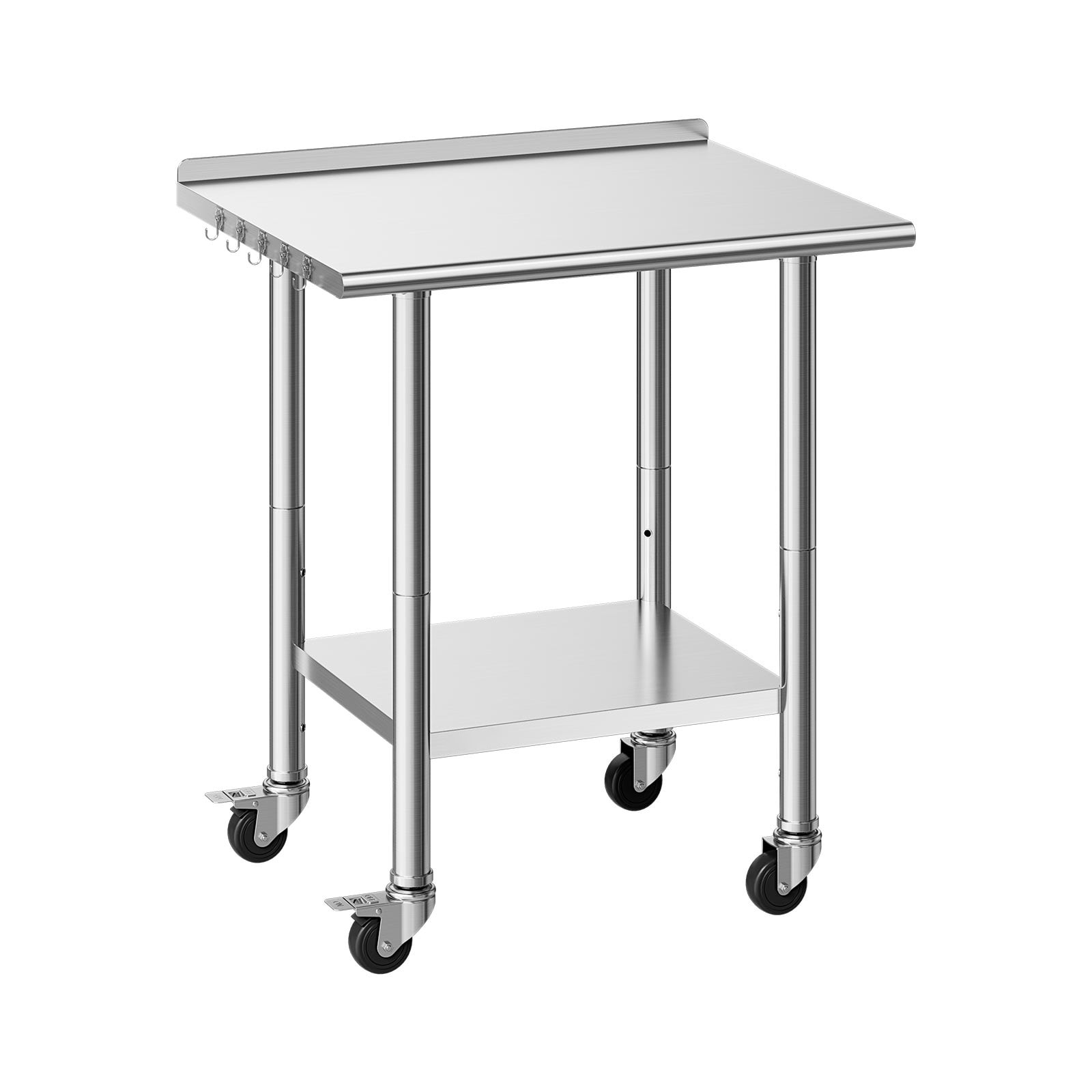 VEVOR Stainless Steel Work Table 24x30 inch Food Prep Table with Wheels and Backsplash Commercial Kitchen Workstation with Adjustable Undershelf Metal Utility Worktable for Restaurant Home Outdoor #SCCFBXGGZTLC17956V0