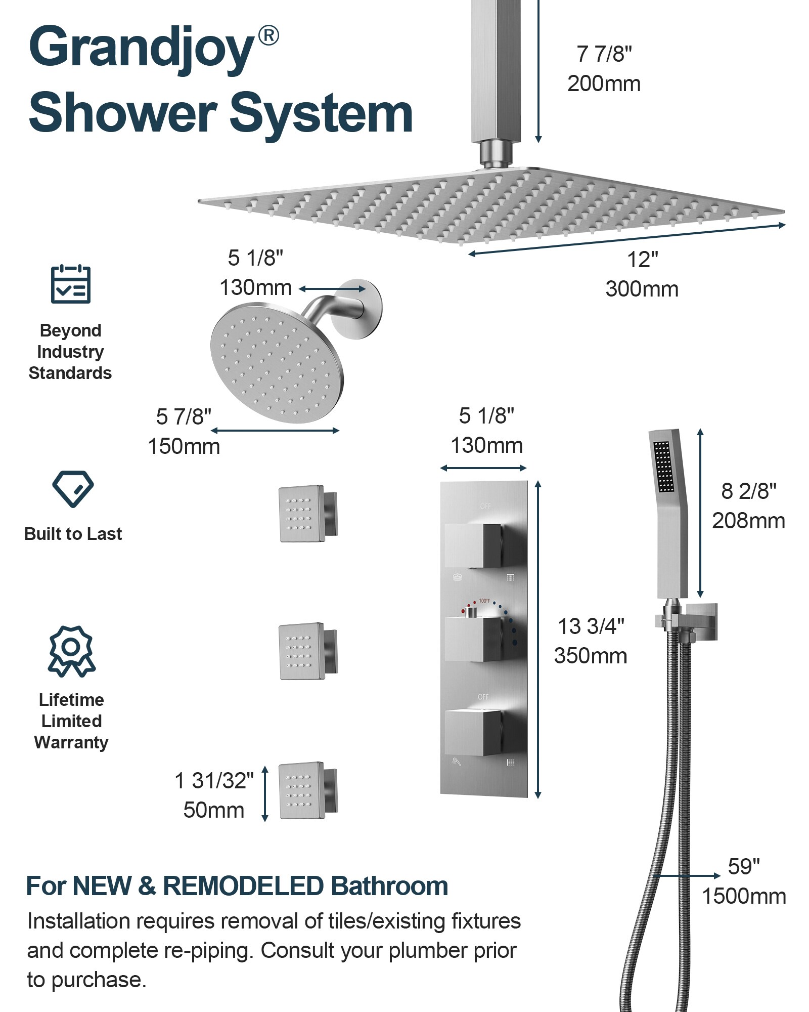 GRANDJOY SFS-1067-NK12 Showerhead-Bar-Panels - View #11