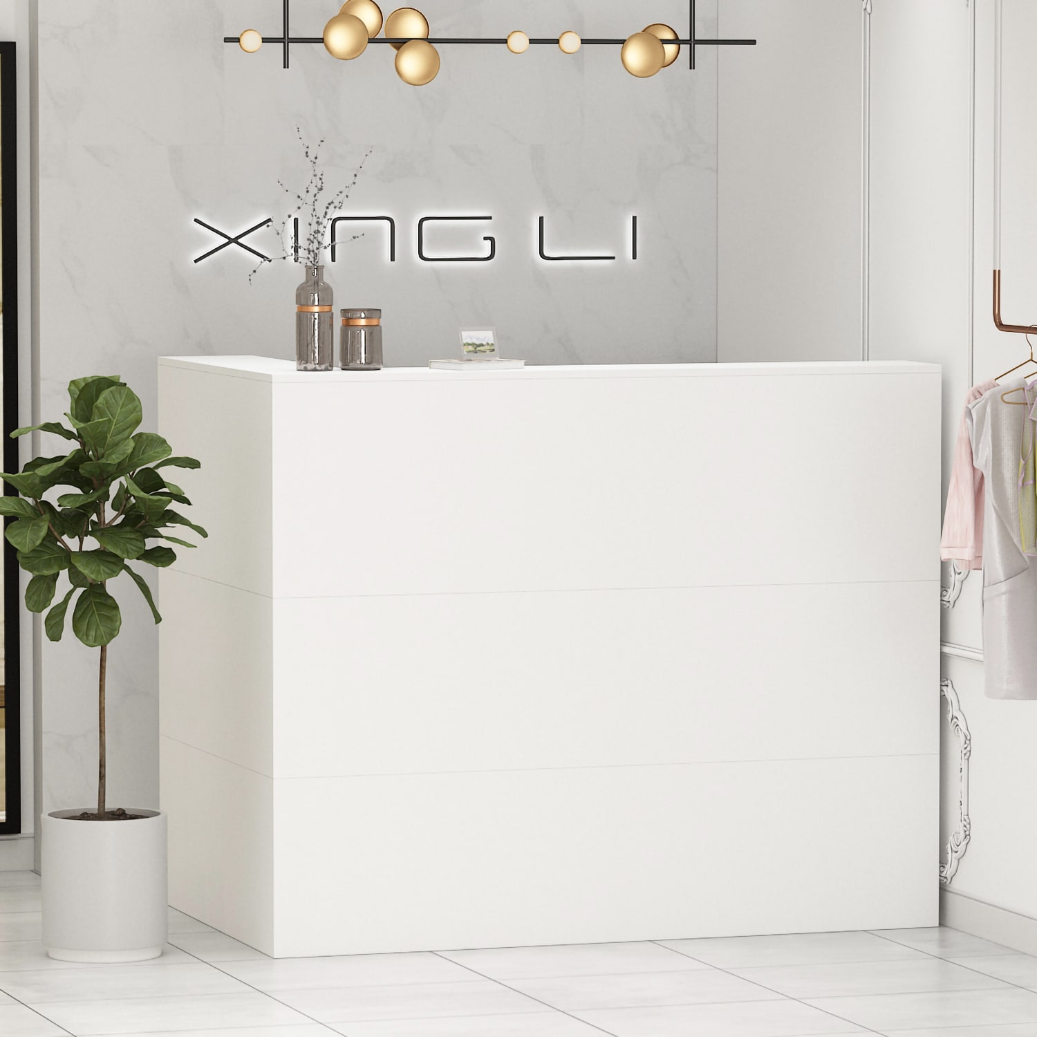 FUFU&GAGA LJY-WFJX0088-01-A+B 55.9-in White Modern/Contemporary Reception desk Hutch Included