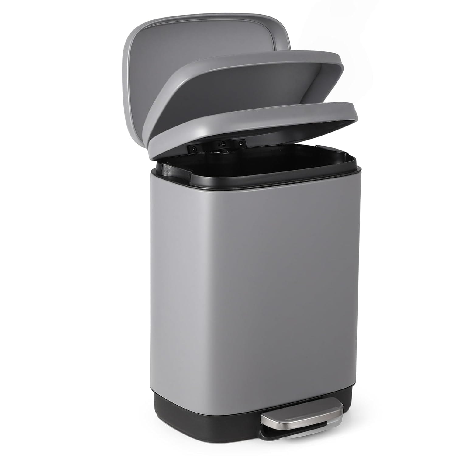 Qeetex HEHE-PHK333SRRAN 12 Liter 3 Point Two Gallon Stainless Steel Trash Can With Soft Close Lid Fingerprint Resistant Finish Child Proof Step On Pedal For Kitchen And Home Use Gray