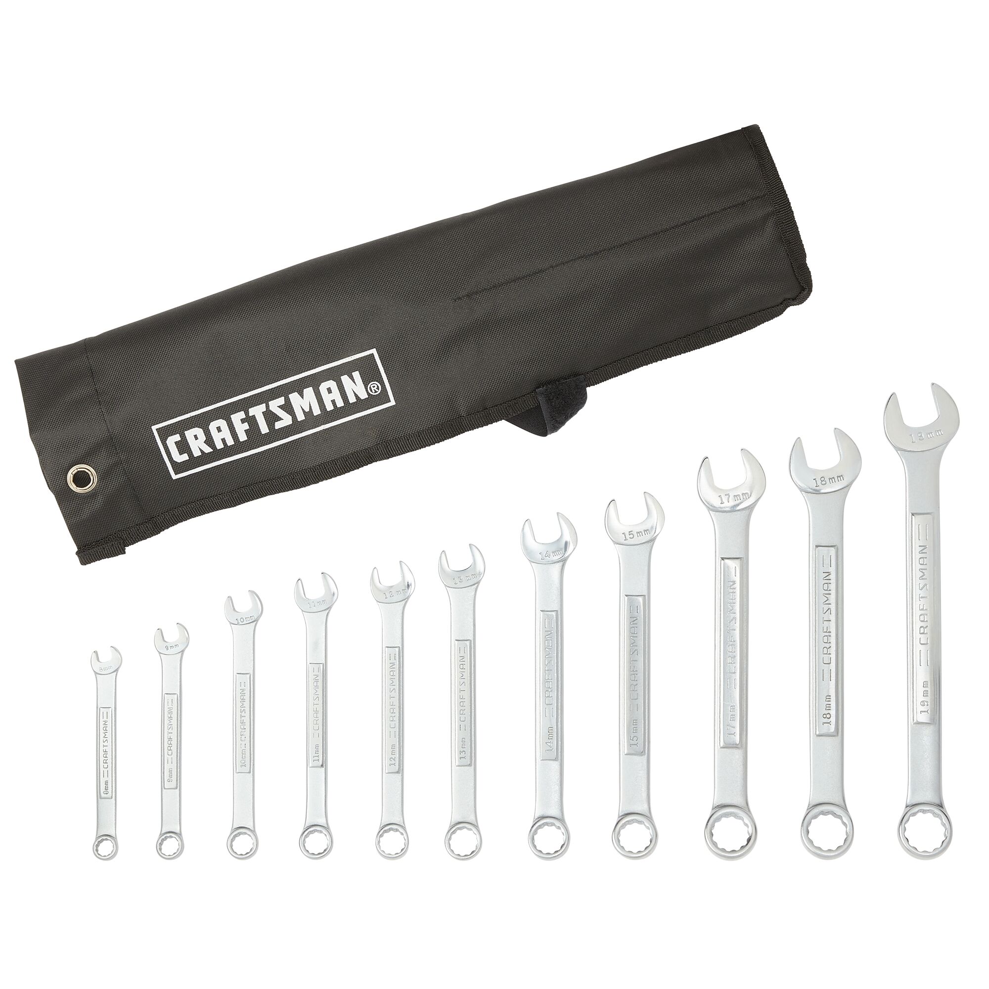 CRAFTSMAN 11-Piece Set 12-point Metric Standard Combination Wrench Includes  Soft Case in the Combination Wrenches  Sets department at