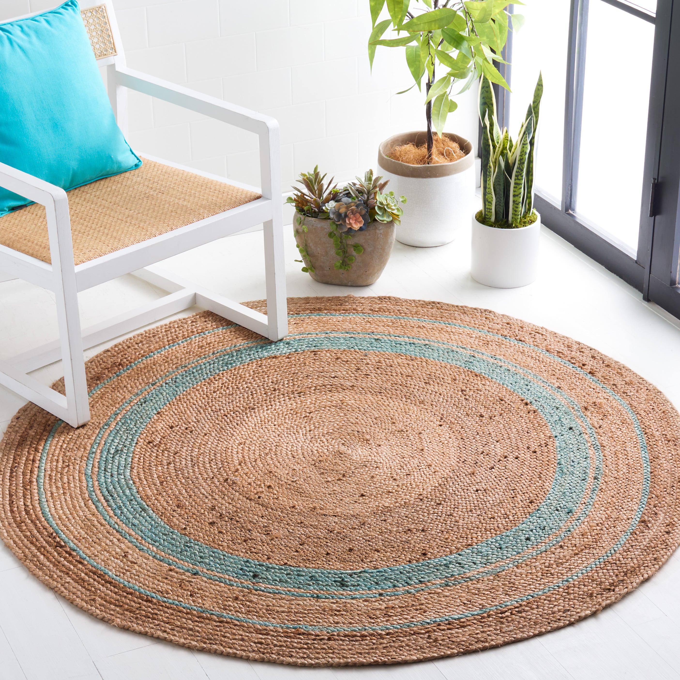  Natural Fiber 120 Gray/Natural Country Floral 5ft x 5ft Round Rug