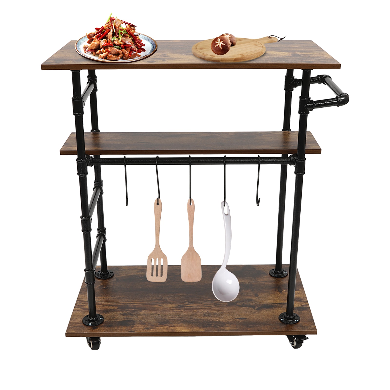 CNCEST JJ9WXR5ZWDCJ8 Brown MDF Base with MDF Wood Top Rolling Kitchen Cart ( 17.7-in x 31.5-in x 39.4-in )
